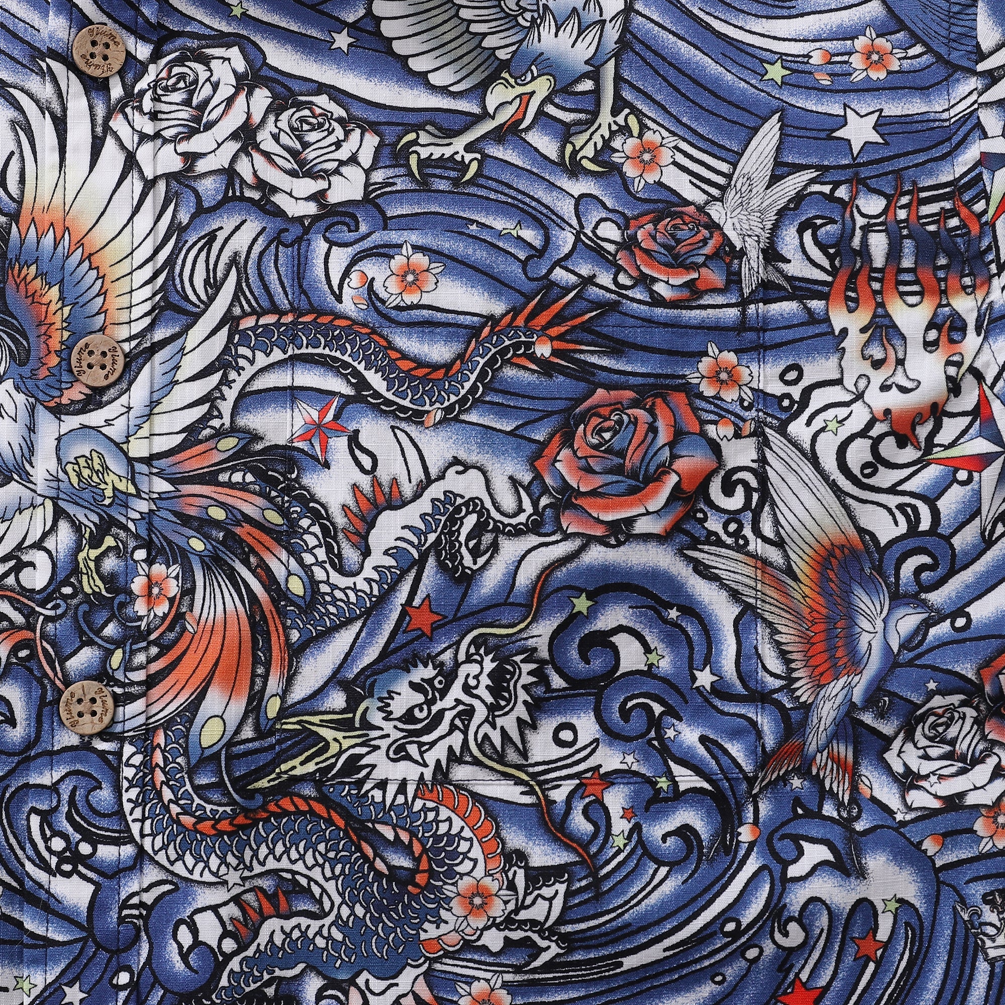 Men's Hawaiian Shirt Zen Waves - Tattoo Harmony Cotton Button-down Short Sleeve Aloha Shirt By Yakima