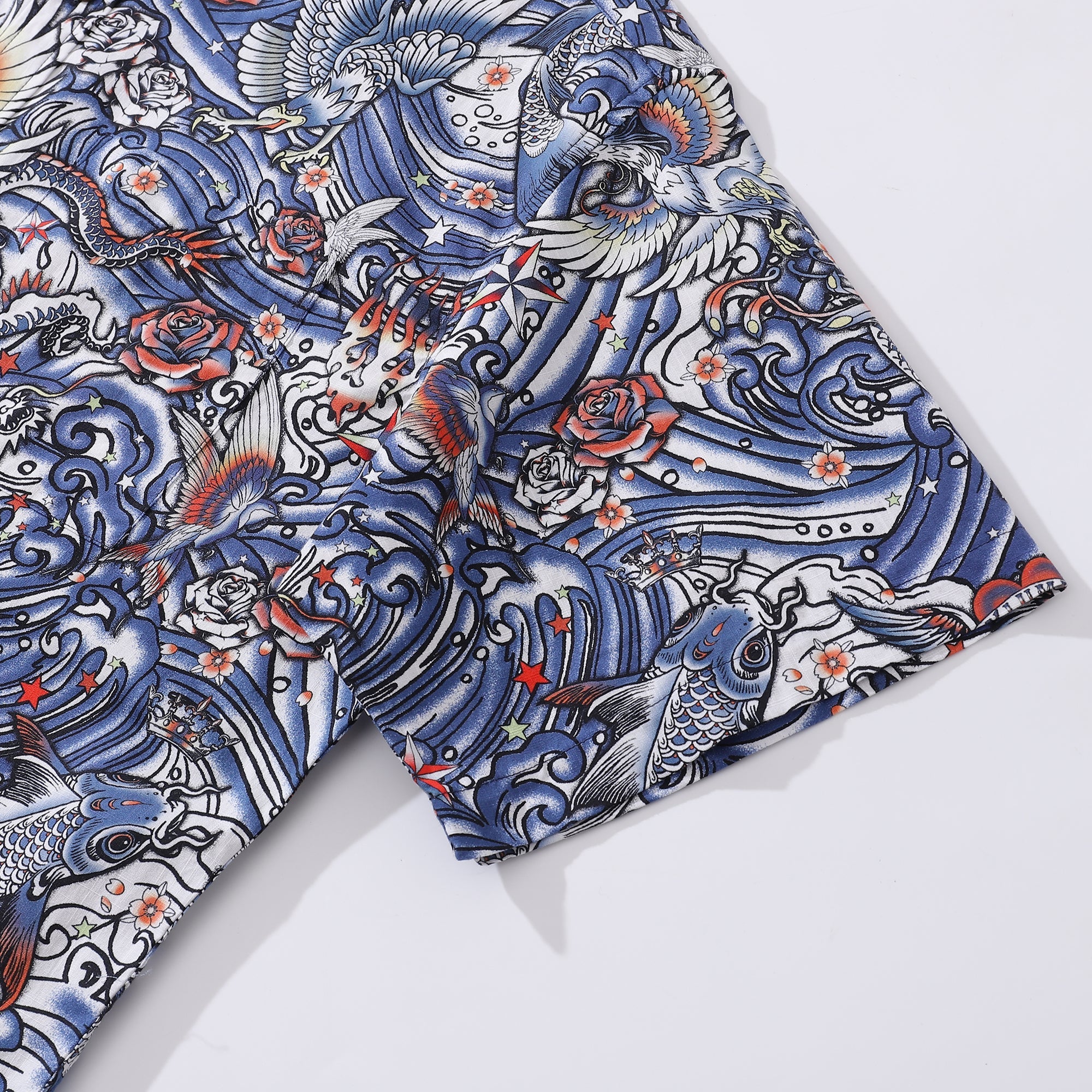 Men's Hawaiian Shirt Zen Waves - Tattoo Harmony Cotton Button-down Short Sleeve Aloha Shirt By Yakima