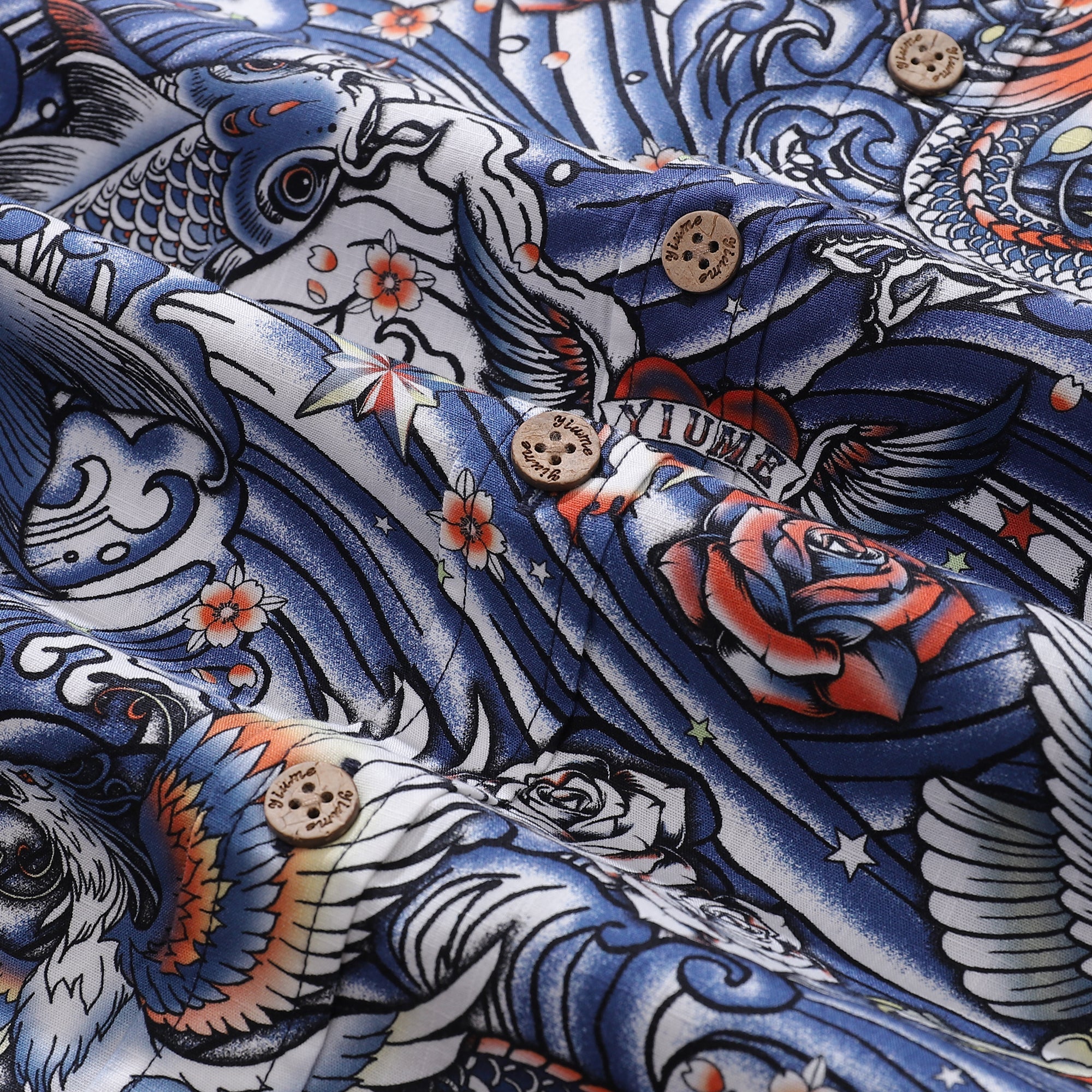 Men's Hawaiian Shirt Zen Waves - Tattoo Harmony Cotton Button-down Short Sleeve Aloha Shirt By Yakima