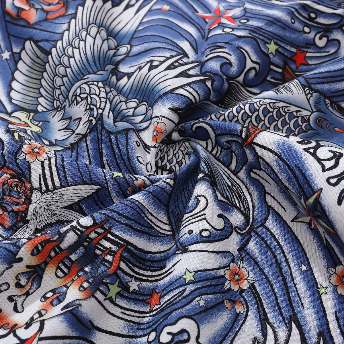 Men's Hawaiian Shirt Zen Waves - Tattoo Harmony Cotton Button-down Short Sleeve Aloha Shirt By Yakima