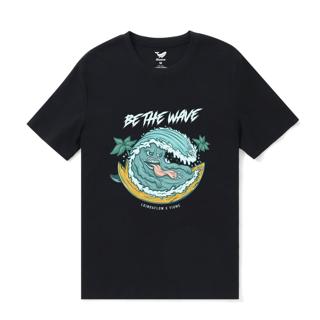 Hawaiian Tee For Men Be the Wave By Loindaflow Tee Crew Neck 100% Cotton - BLACK By Laihha Organna