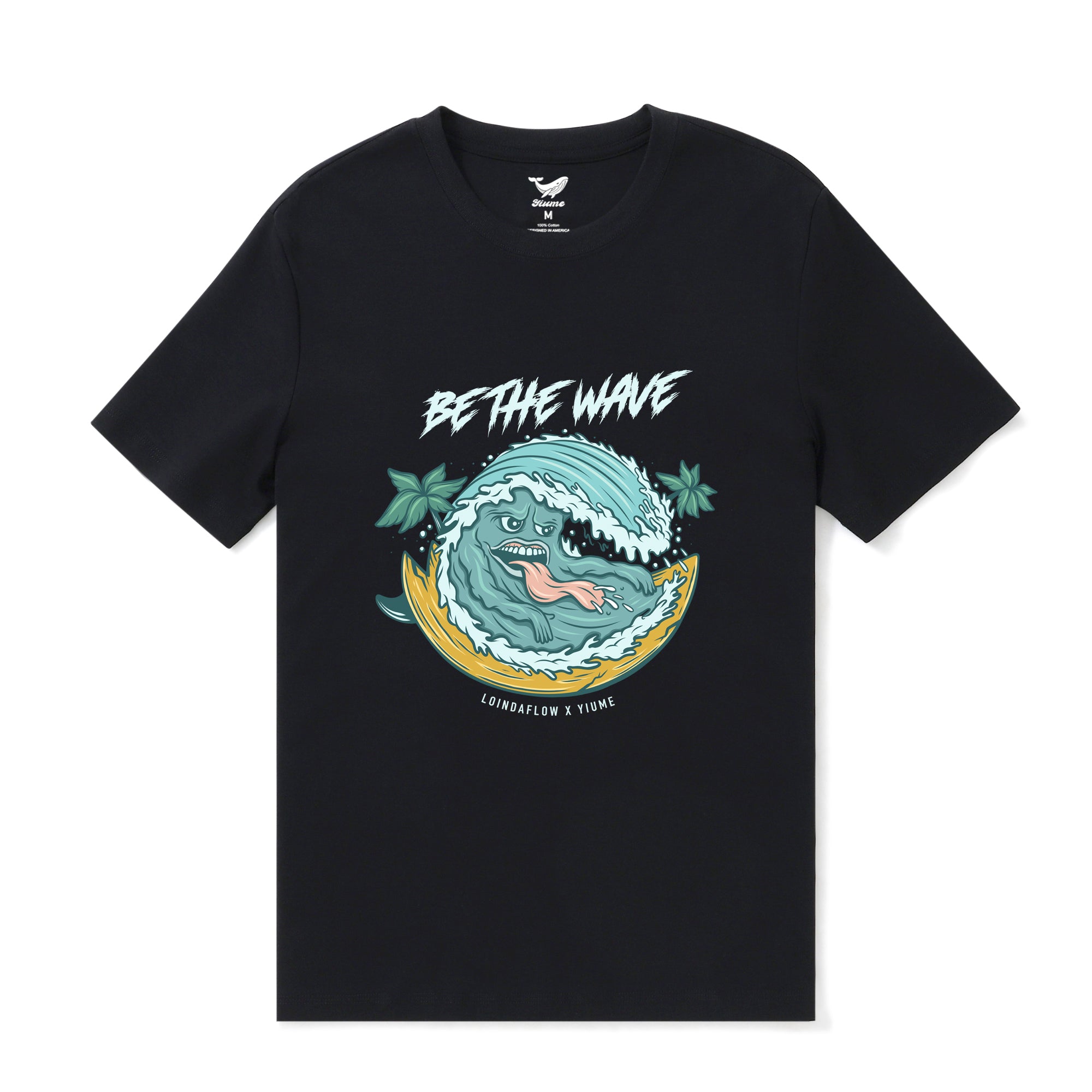Hawaiian Tee For Men Be the Wave By Loindaflow Tee Crew Neck 100% Cotton - BLACK By Laihha Organna
