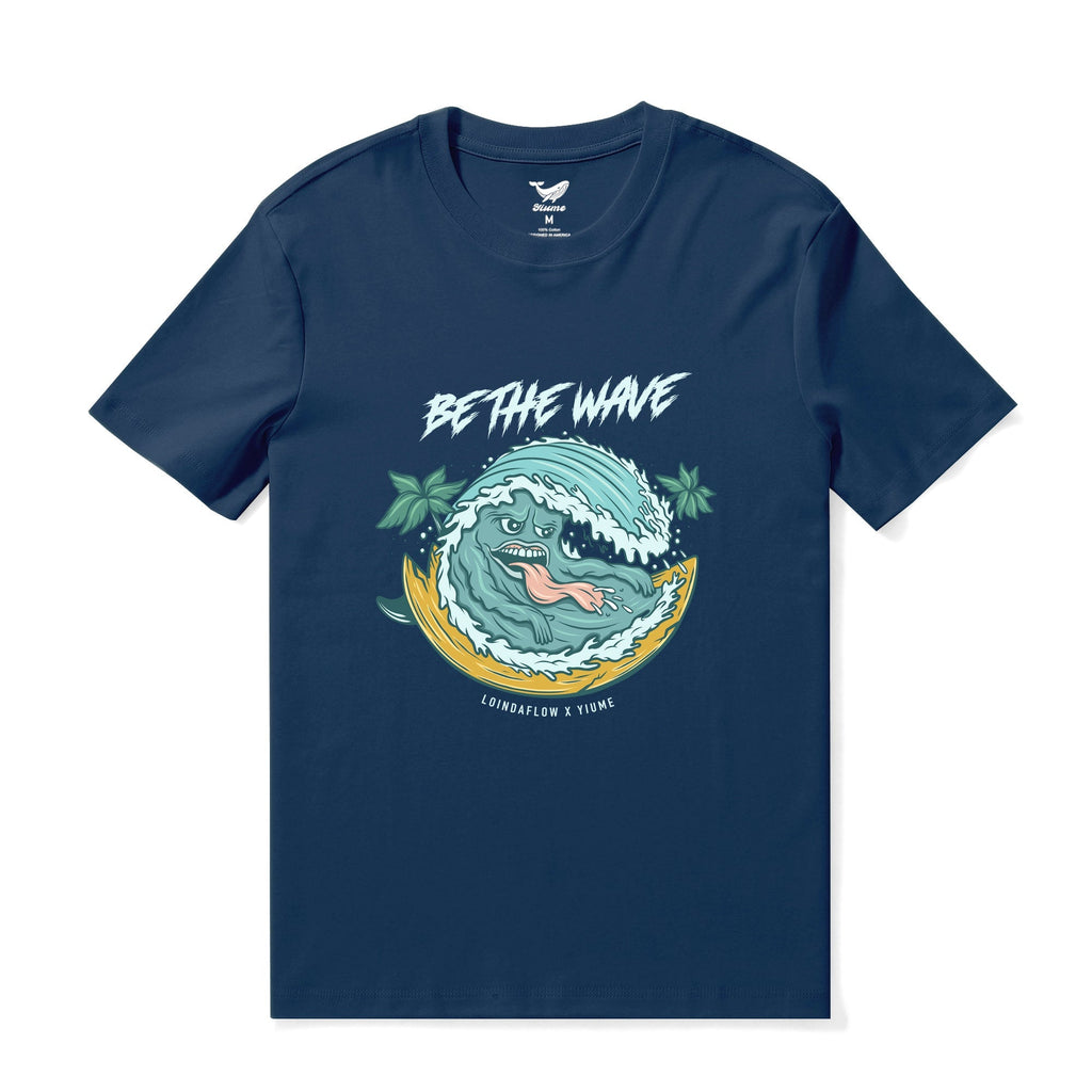Hawaiian Tee For Men Be the Wave By Loindaflow Tee Crew Neck 100% Cotton - NAVY BLUE By Laihha Organna