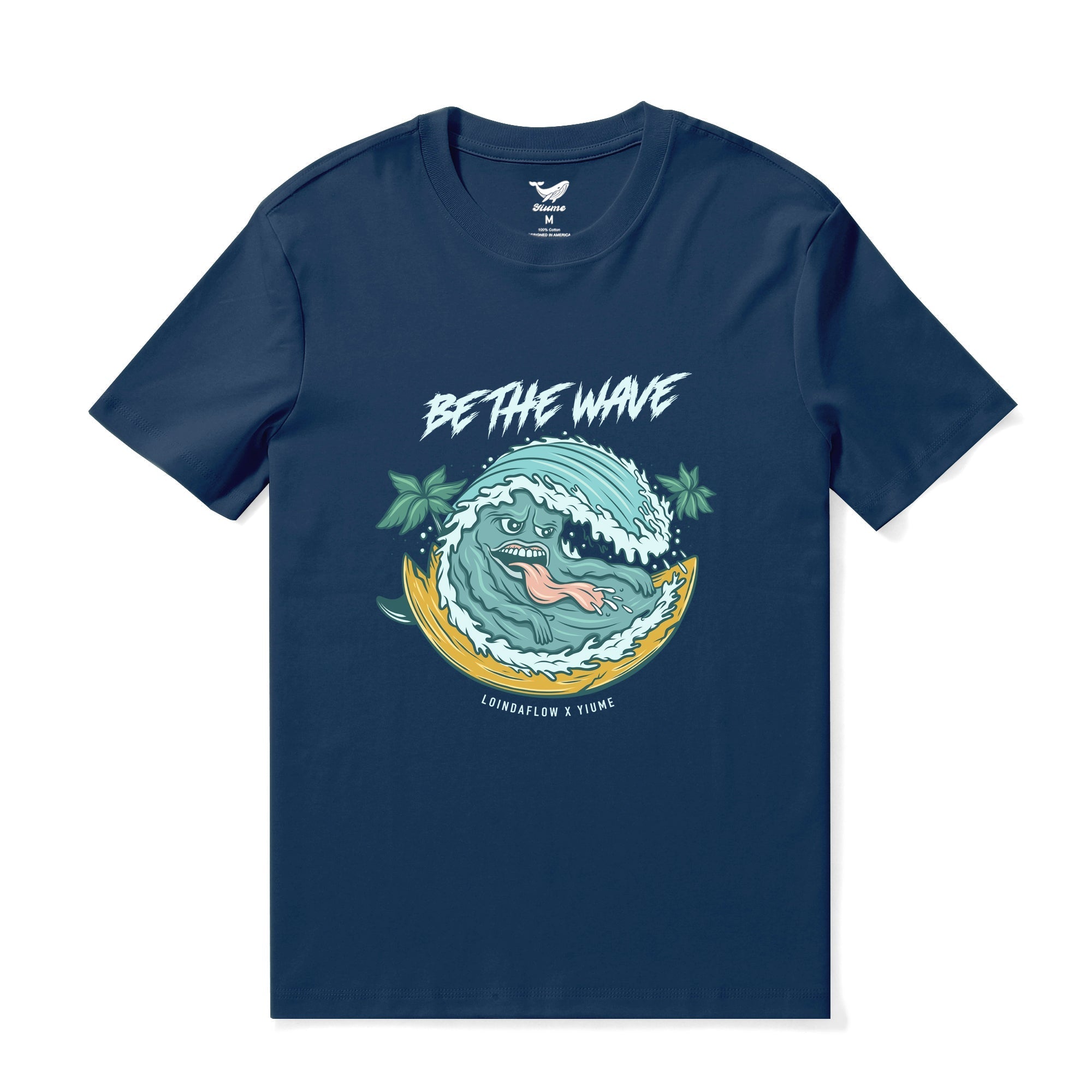 Hawaiian Tee For Men Be the Wave By Loindaflow Tee Crew Neck 100% Cotton - NAVY BLUE By Laihha Organna