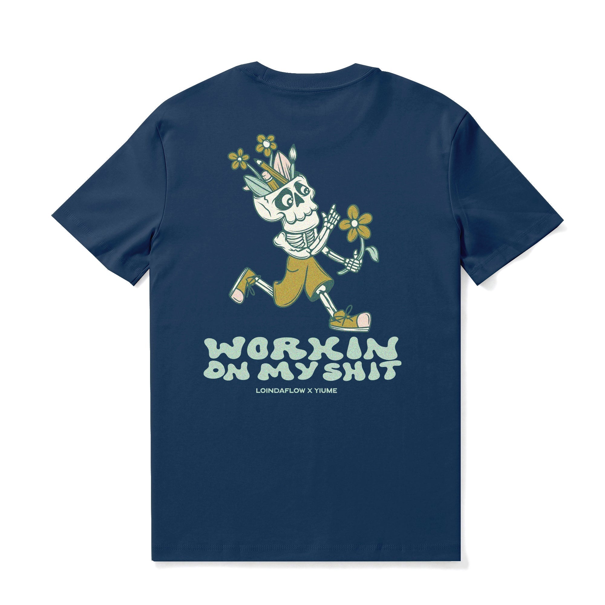 Hawaiian Tee For Men Working on Myself By Loindaflow Tee Crew Neck 100% Cotton - NAVY BLUE By Laihha Organna