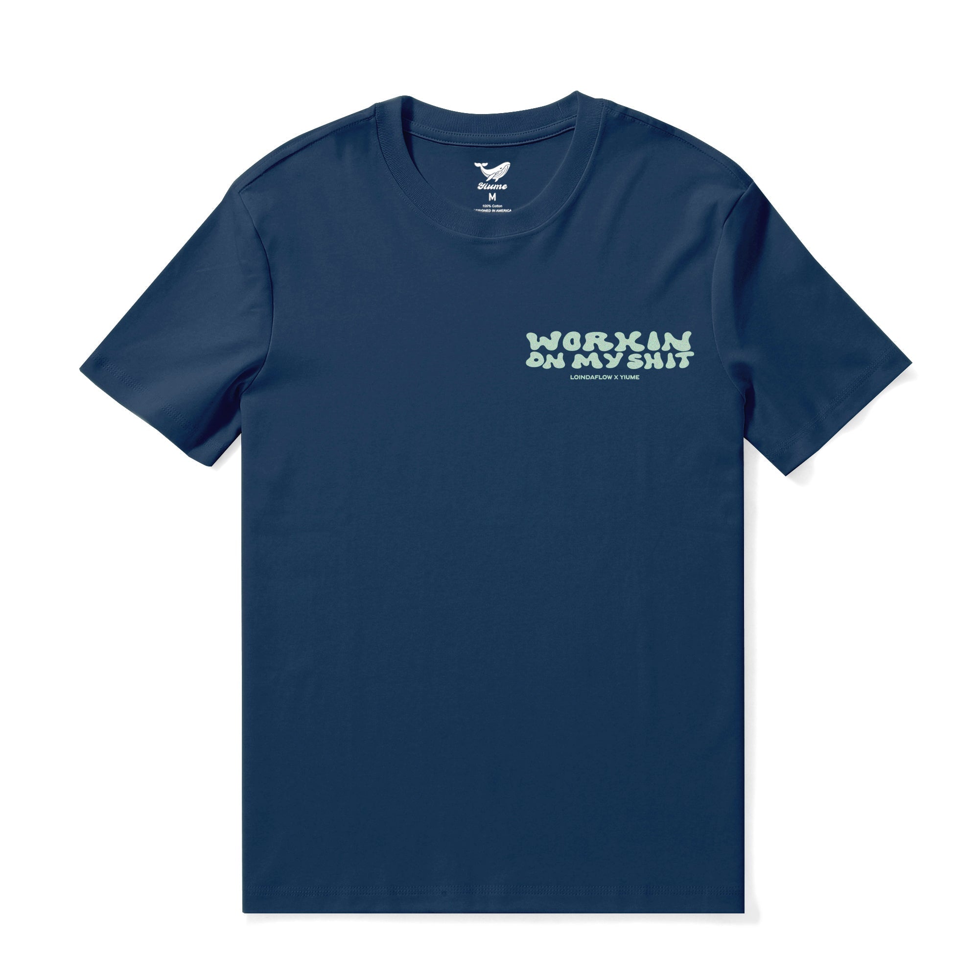 Hawaiian Tee For Men Working on Myself By Loindaflow Tee Crew Neck 100% Cotton - NAVY BLUE By Laihha Organna