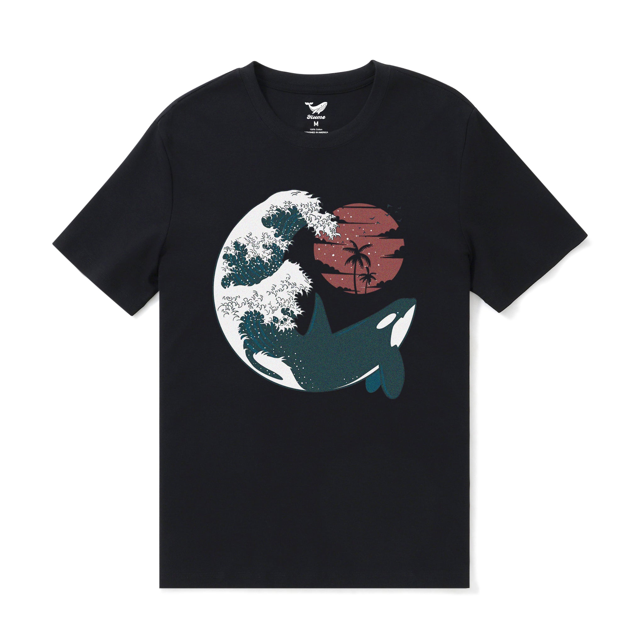 Hawaiian Tee For Men The Killer Wave Tee Crew Neck 100% Cotton - BLACK By Shawn
