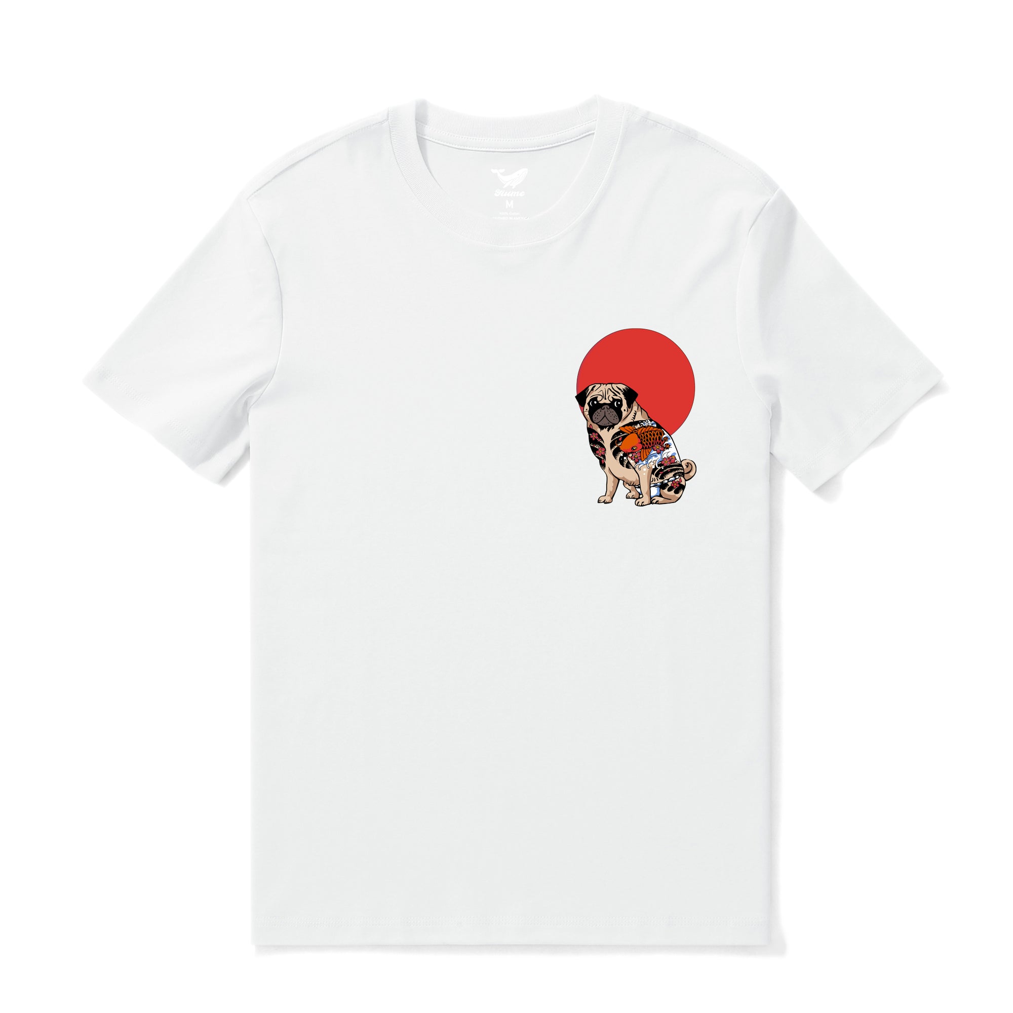 Hawaiian Tee For Men Yakuza Pug Tee Crew Neck 100% Cotton - WHITE By Shawn