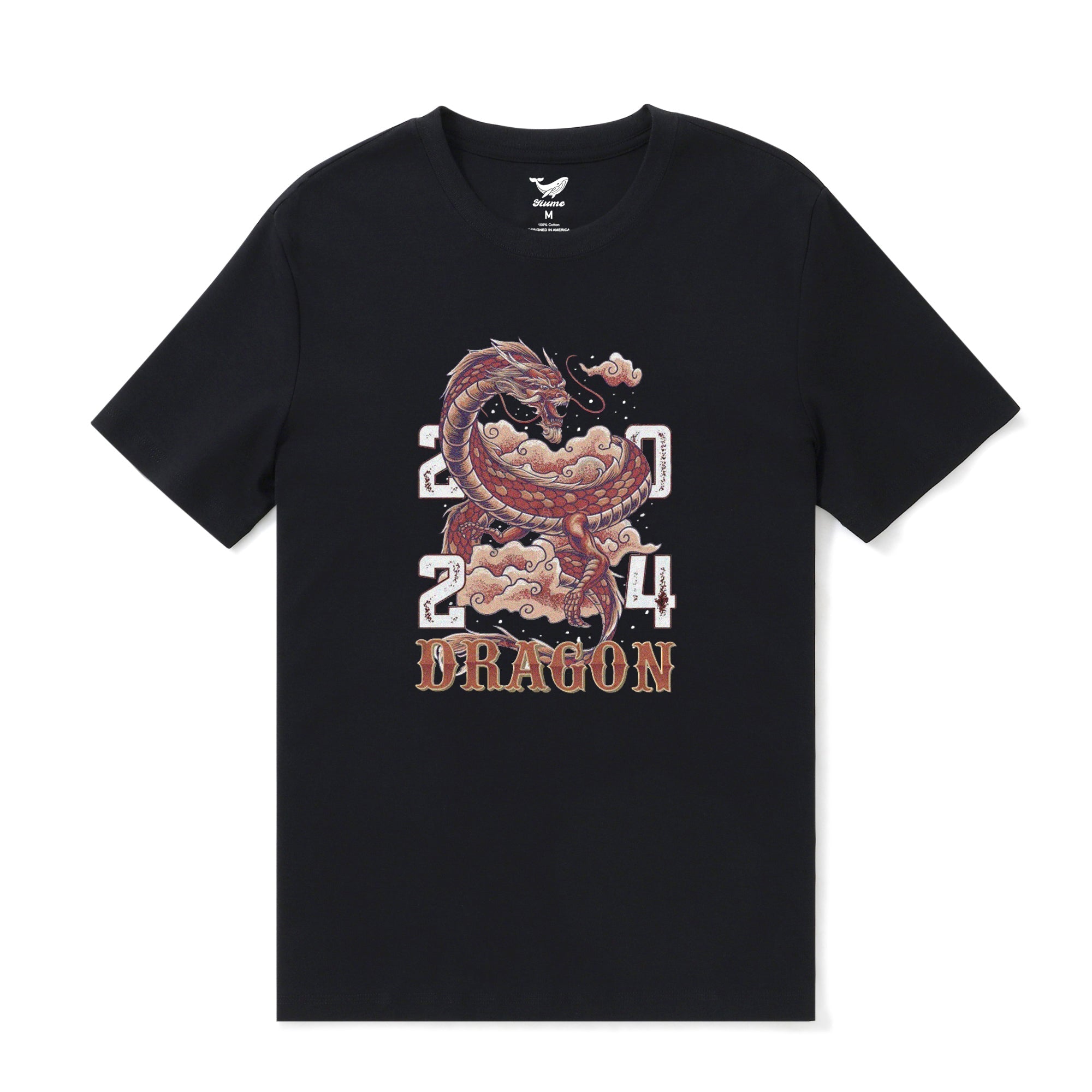 Hawaiian Tee For Men Year of the Dragon 2024 Tee Crew Neck 100% Cotton - BLACK By Shawn