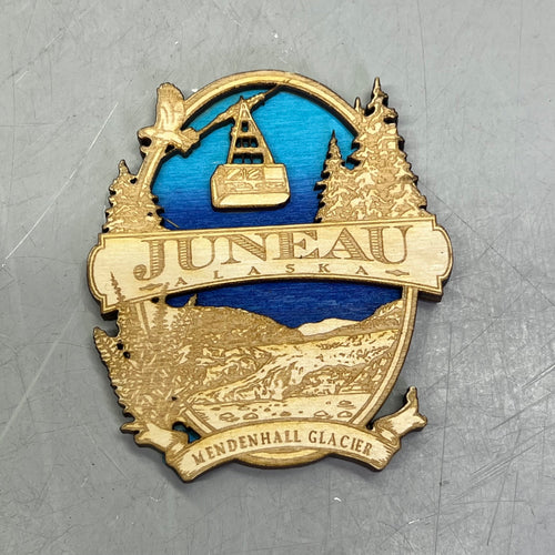 (2 PACK) Mendenhall Glacier Laser Cut Wood Magnet Souvenir JUNEAU, AK Made USA