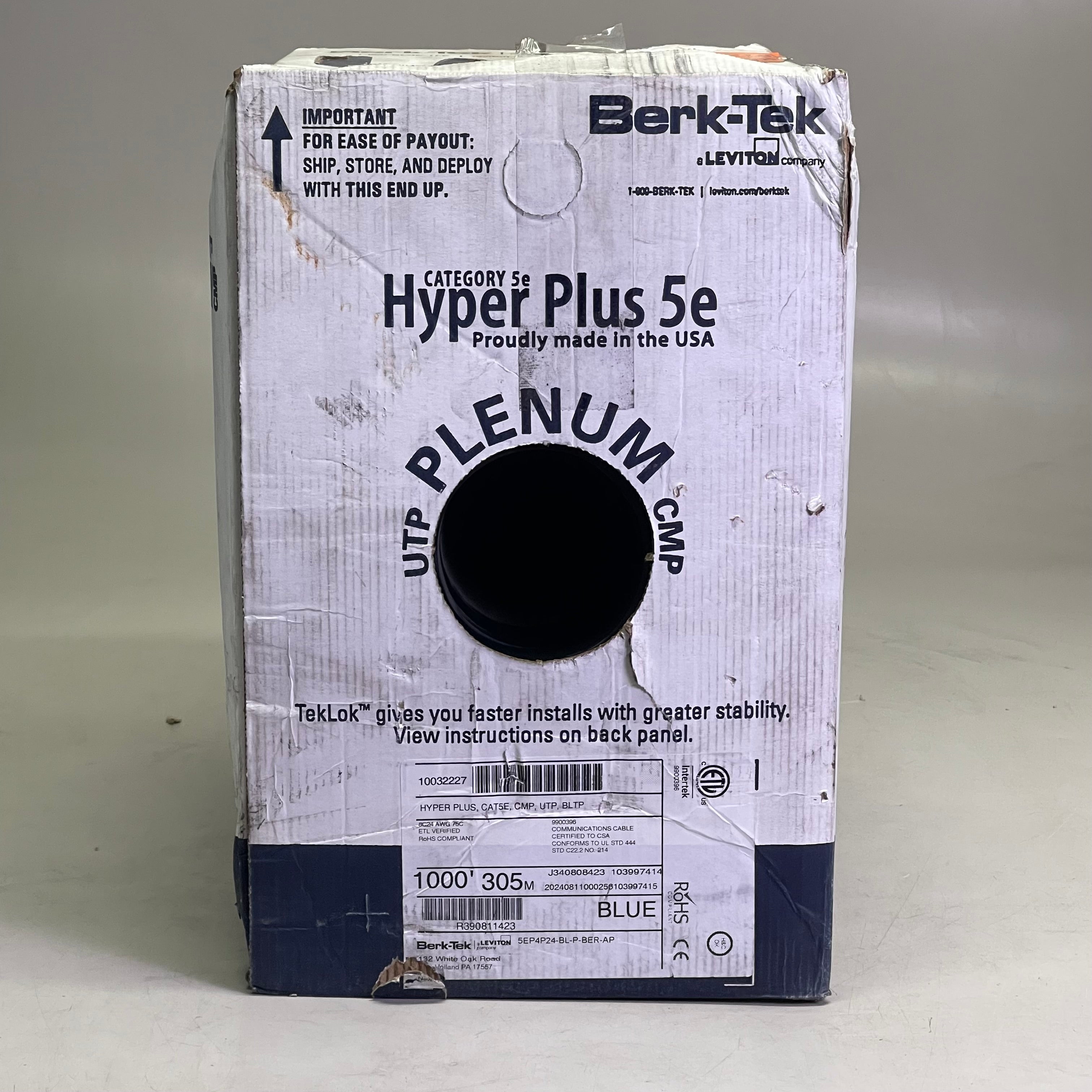BERK-TEK Hyper Plus 5e Cat 5e UTP Cable 1000' Blue 10032227