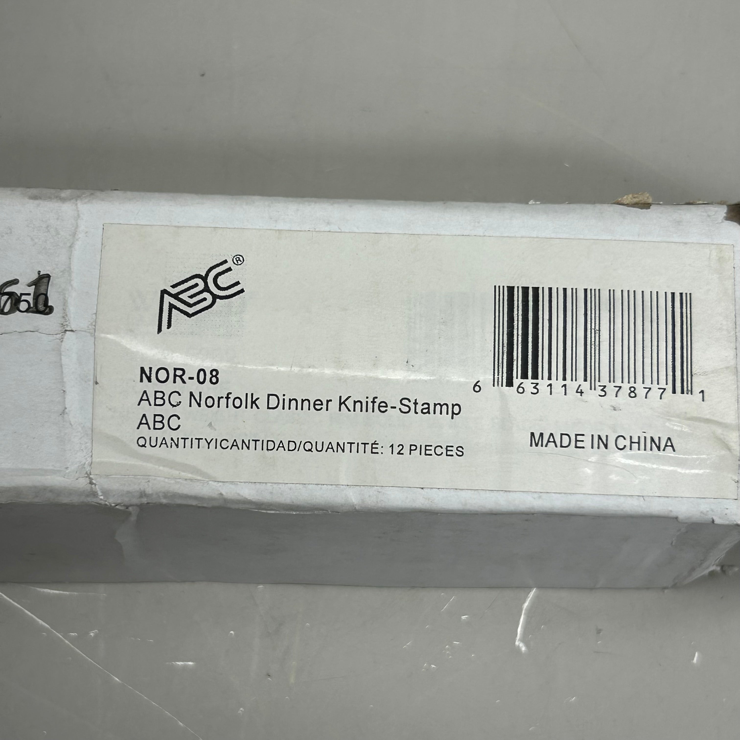 ABC (12 Pack) Stainless Steel Norfolk Stamped Dinner Knife 8.5" NOR-08 (New Other-Distressed Packaging)