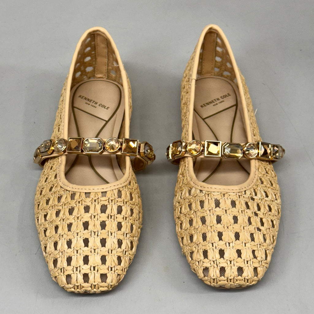 KENNETH COLE  New York Zeta Raffia Jewel Jane Flat Women's Sz 5 Tan KL25ZMJ01