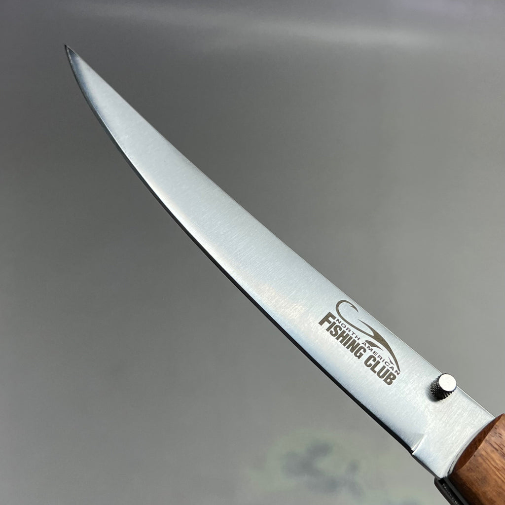 NORTH AMERICAN  Folding Fillet Knife W/ Case 14" Extended Brown Wood FMRFILET
