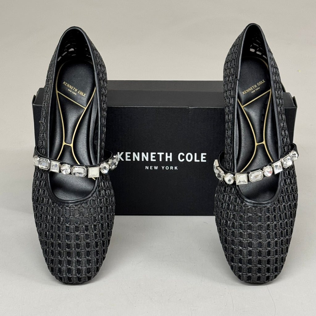 KENNETH COLE New York Zeta Raffia Jewel Jane Flat Women's Sz 10 Black KL25ZMJ01