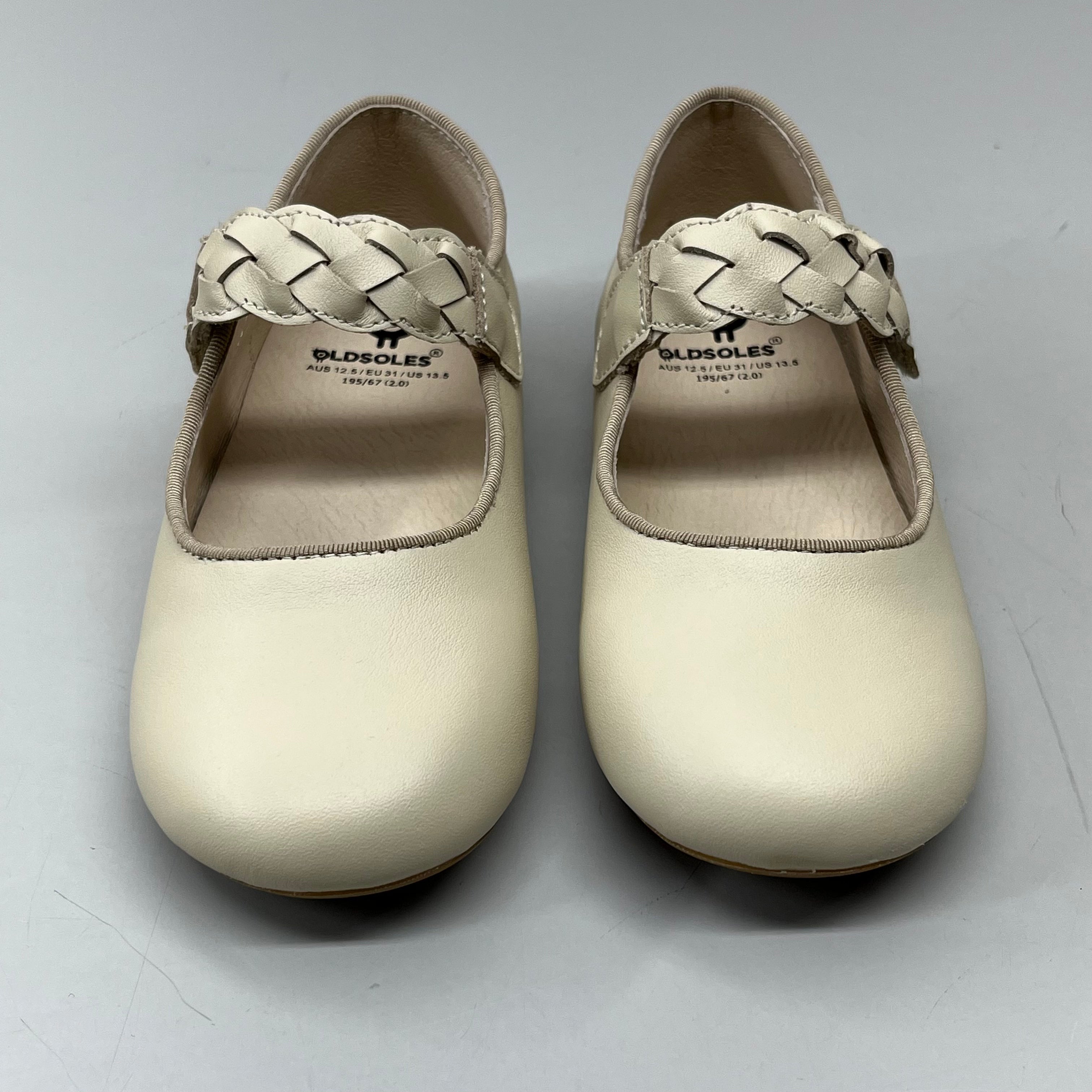 OLD SOLES Lady Plat Braided Strap Leather Shoe Kid’s Sz 23 US 7 Cream #817