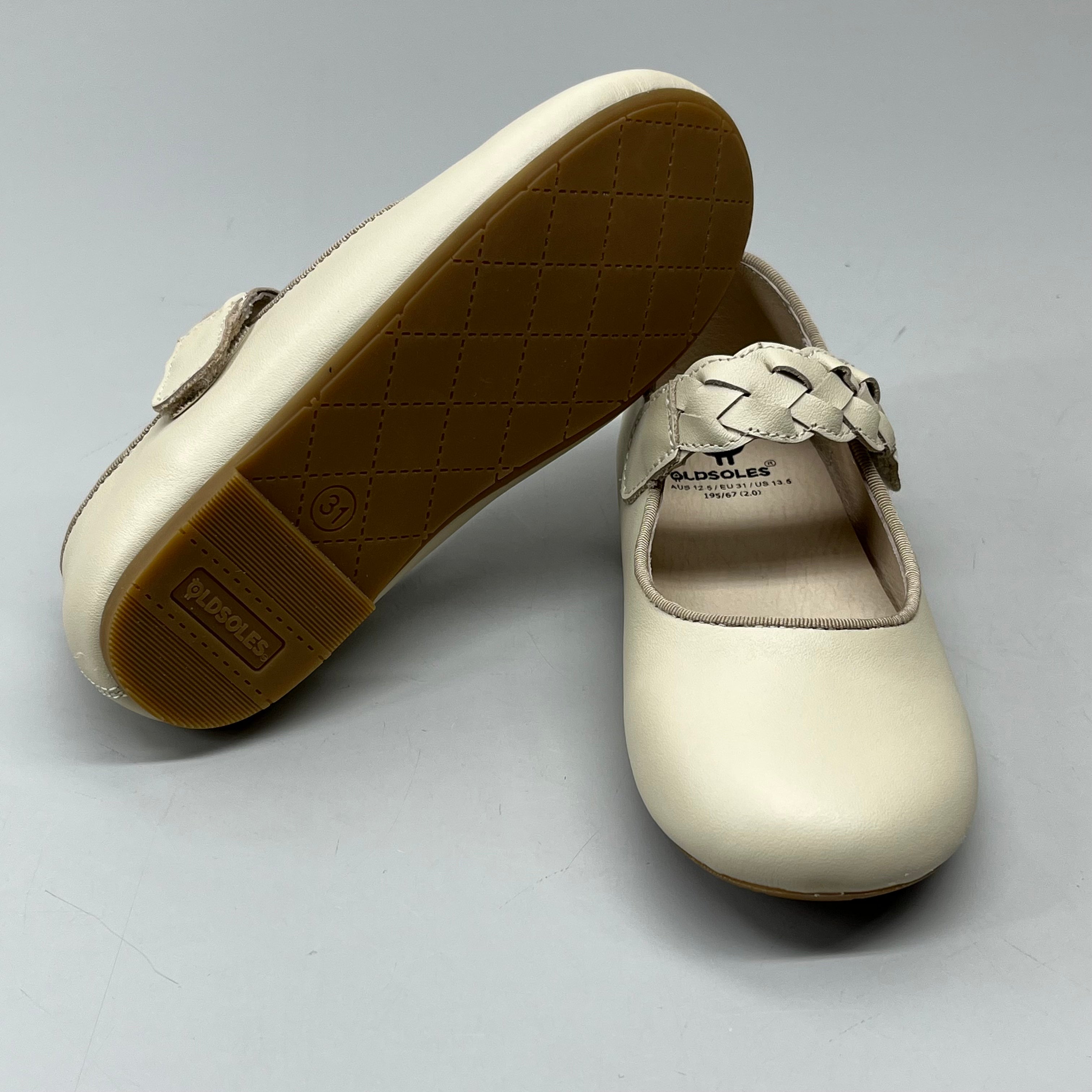 OLD SOLES Lady Plat Braided Strap Leather Shoe Kid’s Sz 28 US 11 Cream #817