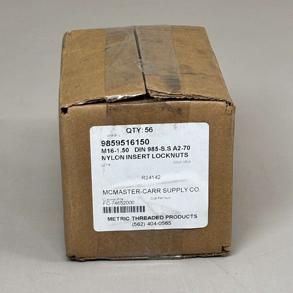 METRIC THREADED (56 PACK) Nylon Insert Locknuts M16-1.50 DIN 985-S.S 9859516150