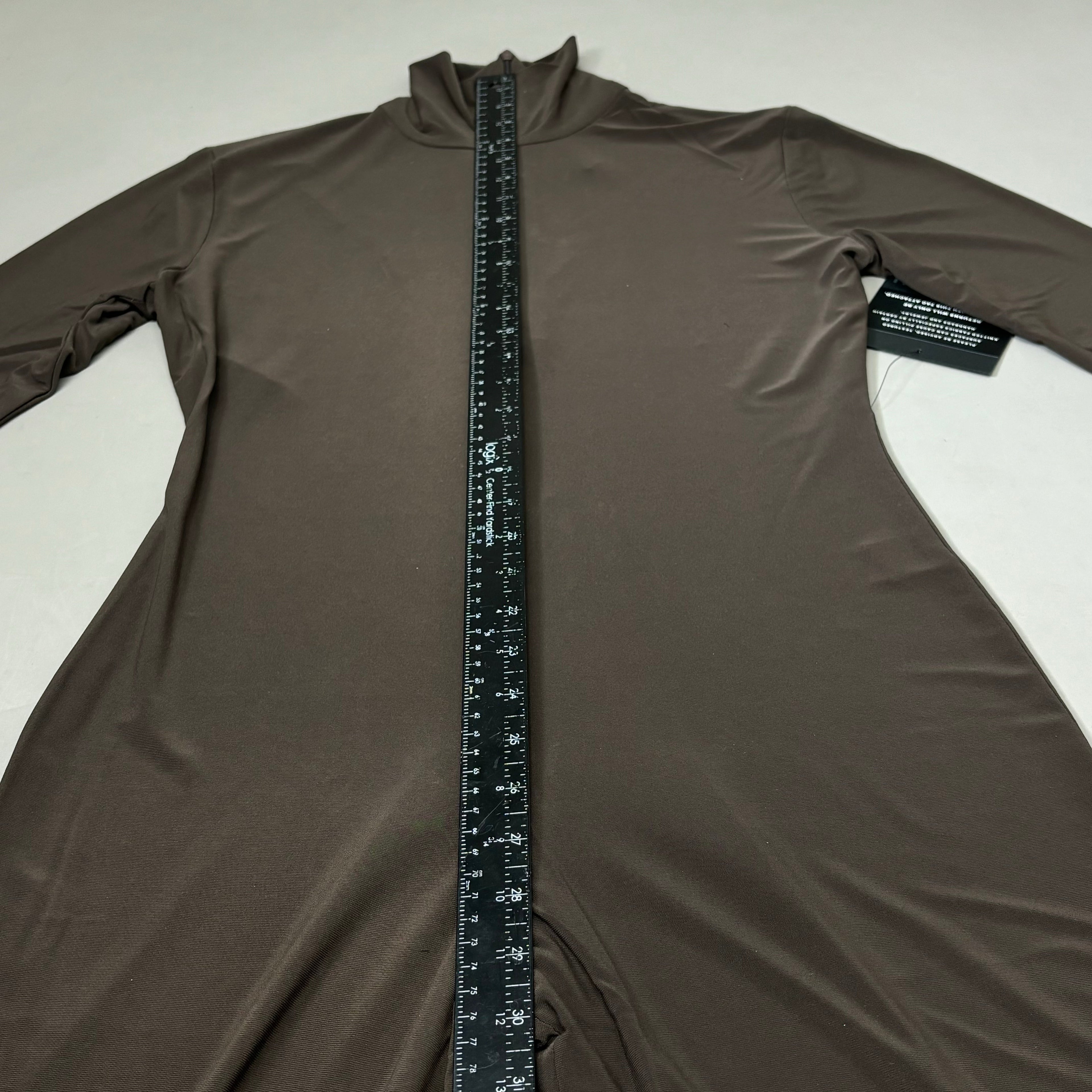 NORMA KAMALI Slim Fit Turtleneck Catsuit w/ Footsie Women's Sz L/40 Chocolate
