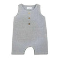 Grey & White Striped Sleeveless Crop Linen Baby Romper