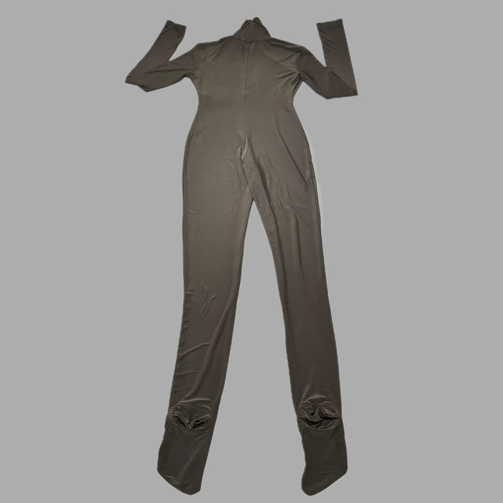 NORMA KAMALI Slim Fit Turtleneck Catsuit w/ Footsie Women's Sz XL/42 Chocolate
