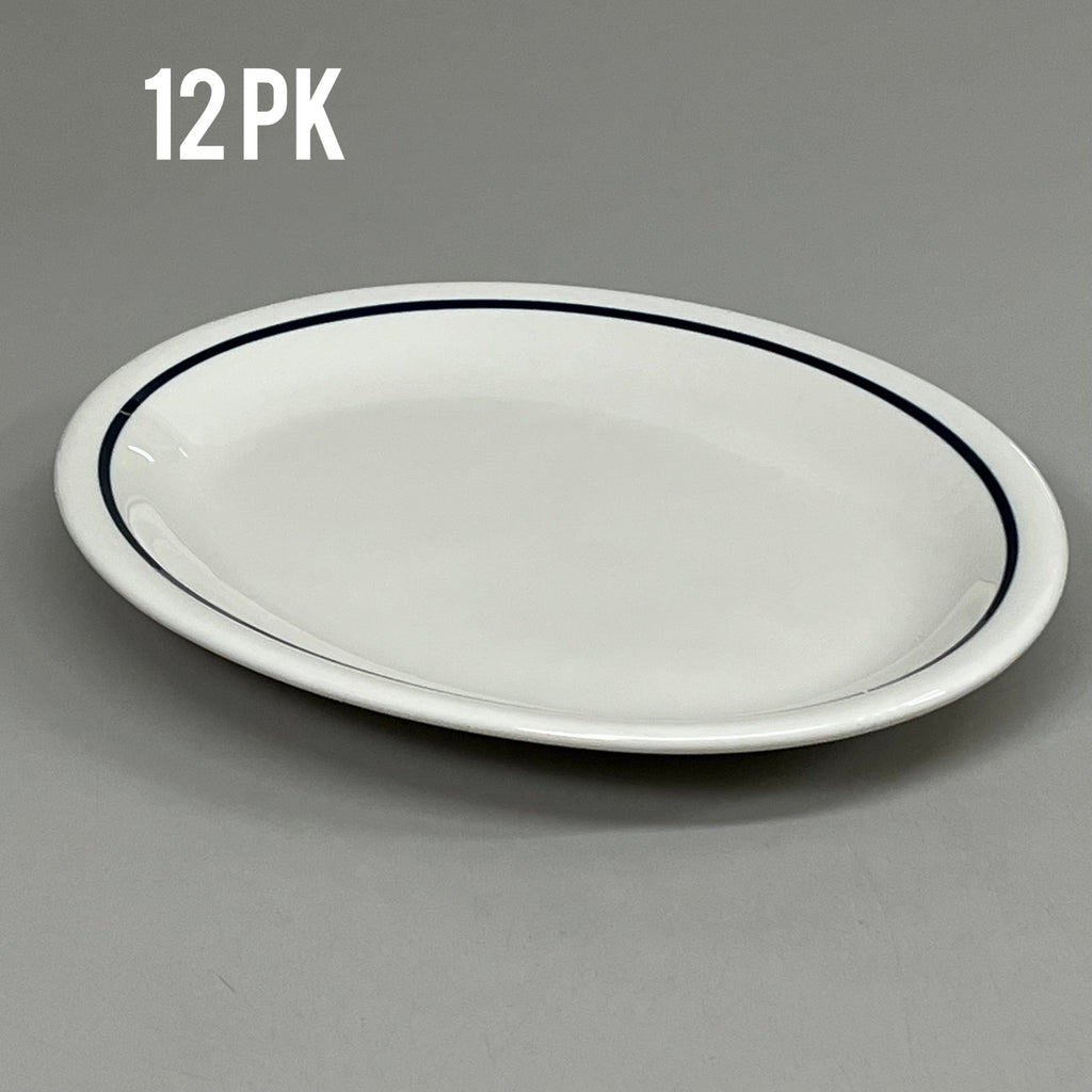 TUXTON (12 PACK) Oval Platter China Eggshell White w/ Blue Band 11"-1/2" IHP-020