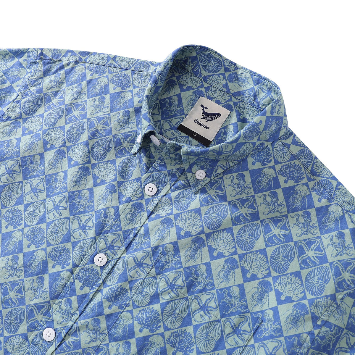 Blue Hand Painted Specimen Print 100% Cotton Button-down Shirt By Amy