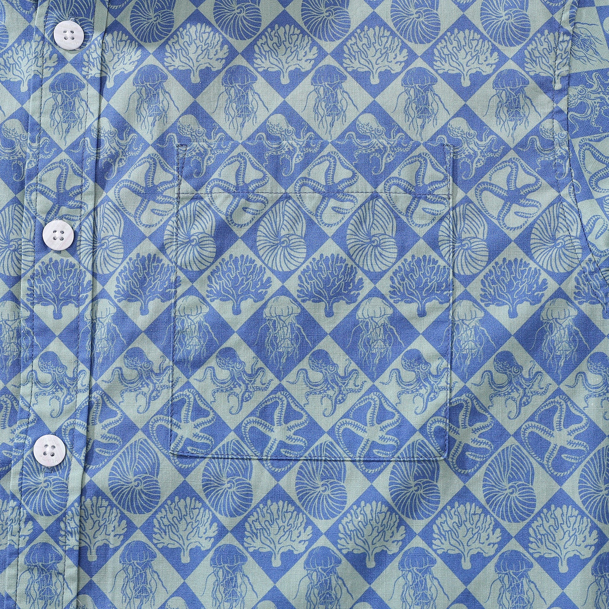 Blue Hand Painted Specimen Print 100% Cotton Button-down Shirt By Amy