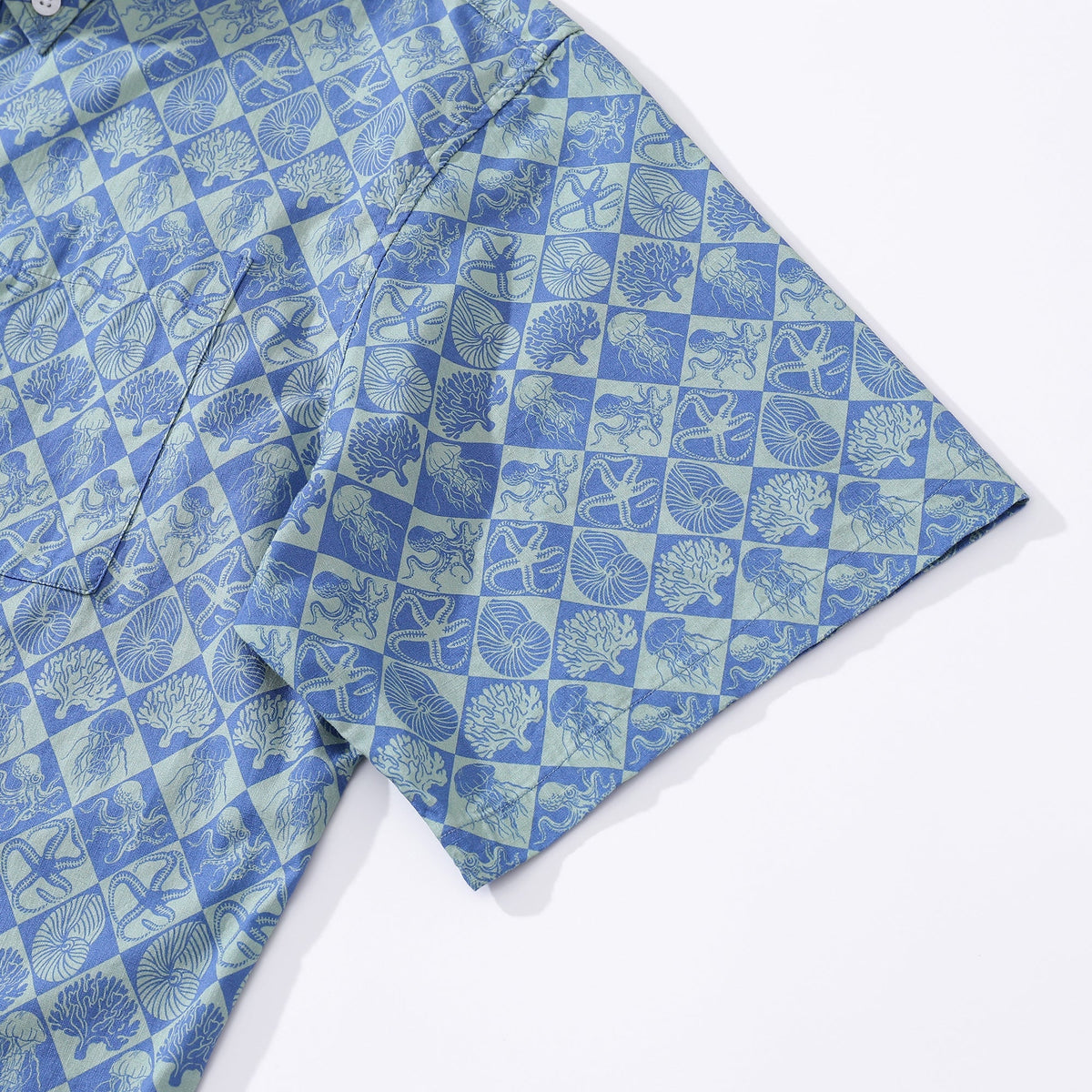 Blue Hand Painted Specimen Print 100% Cotton Button-down Shirt By Amy