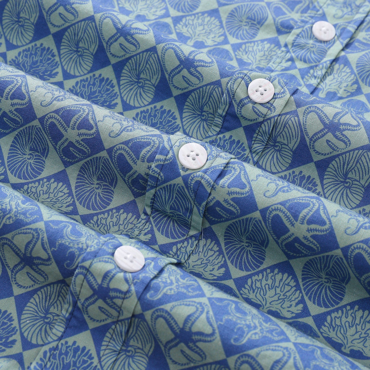 Blue Hand Painted Specimen Print 100% Cotton Button-down Shirt By Amy