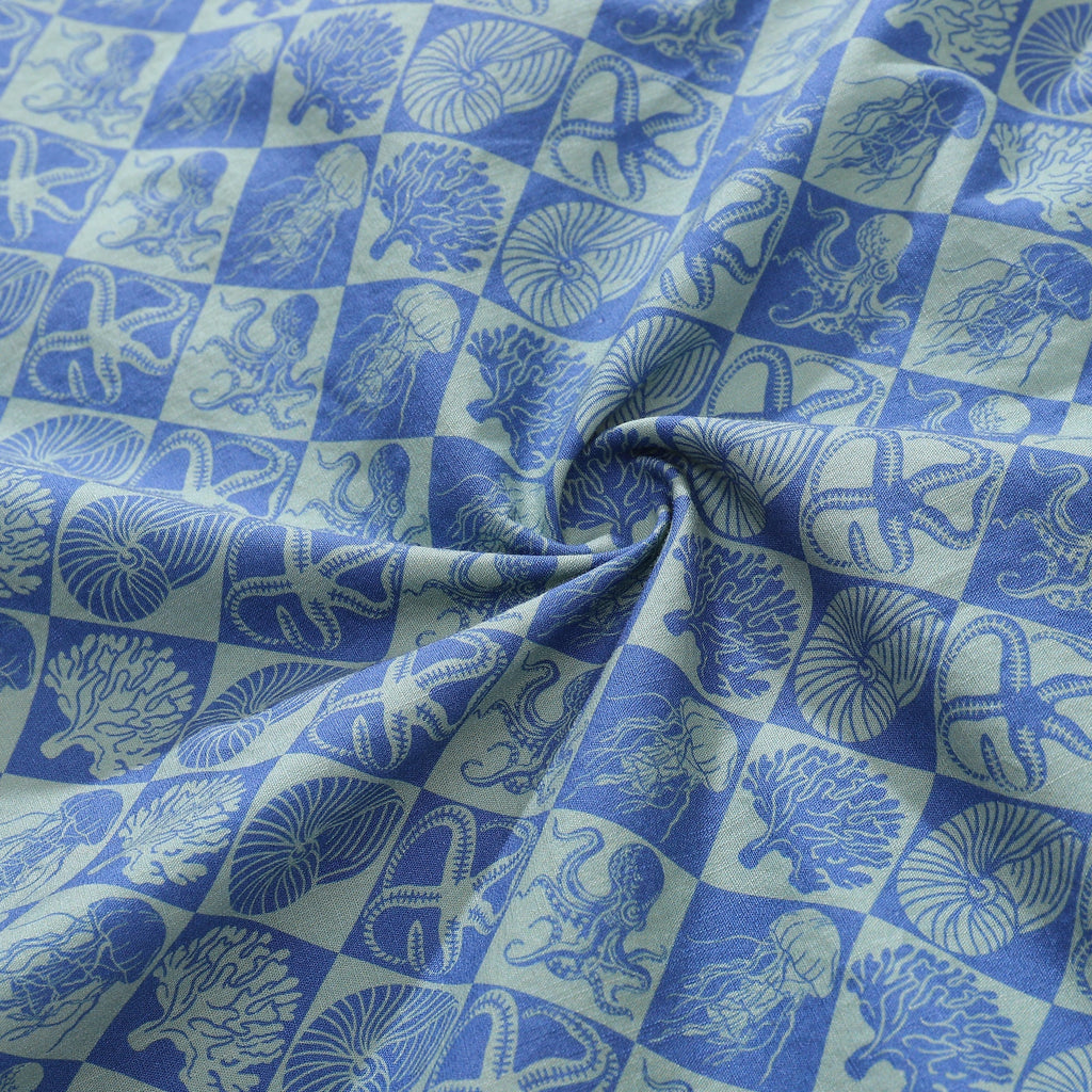 Blue Hand Painted Specimen Print 100% Cotton Button-down Shirt By Amy
