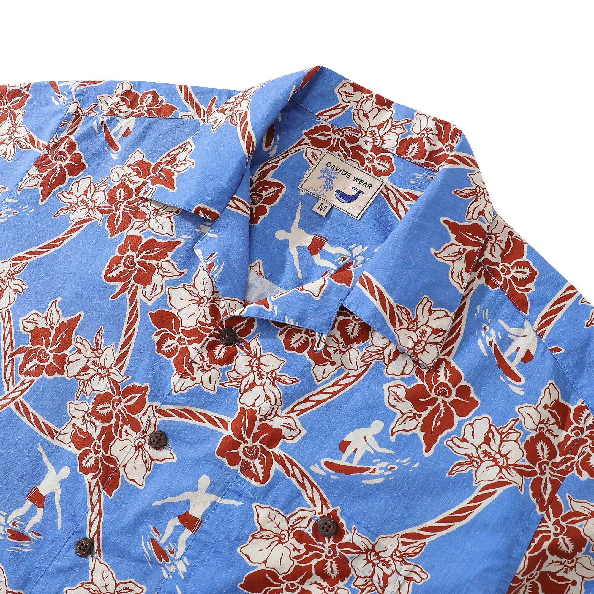 Hawaiian Shirts For Men Vintage Cotton Flower Wreath and Surfer Short Sleeve Aloha Shirt By Evan