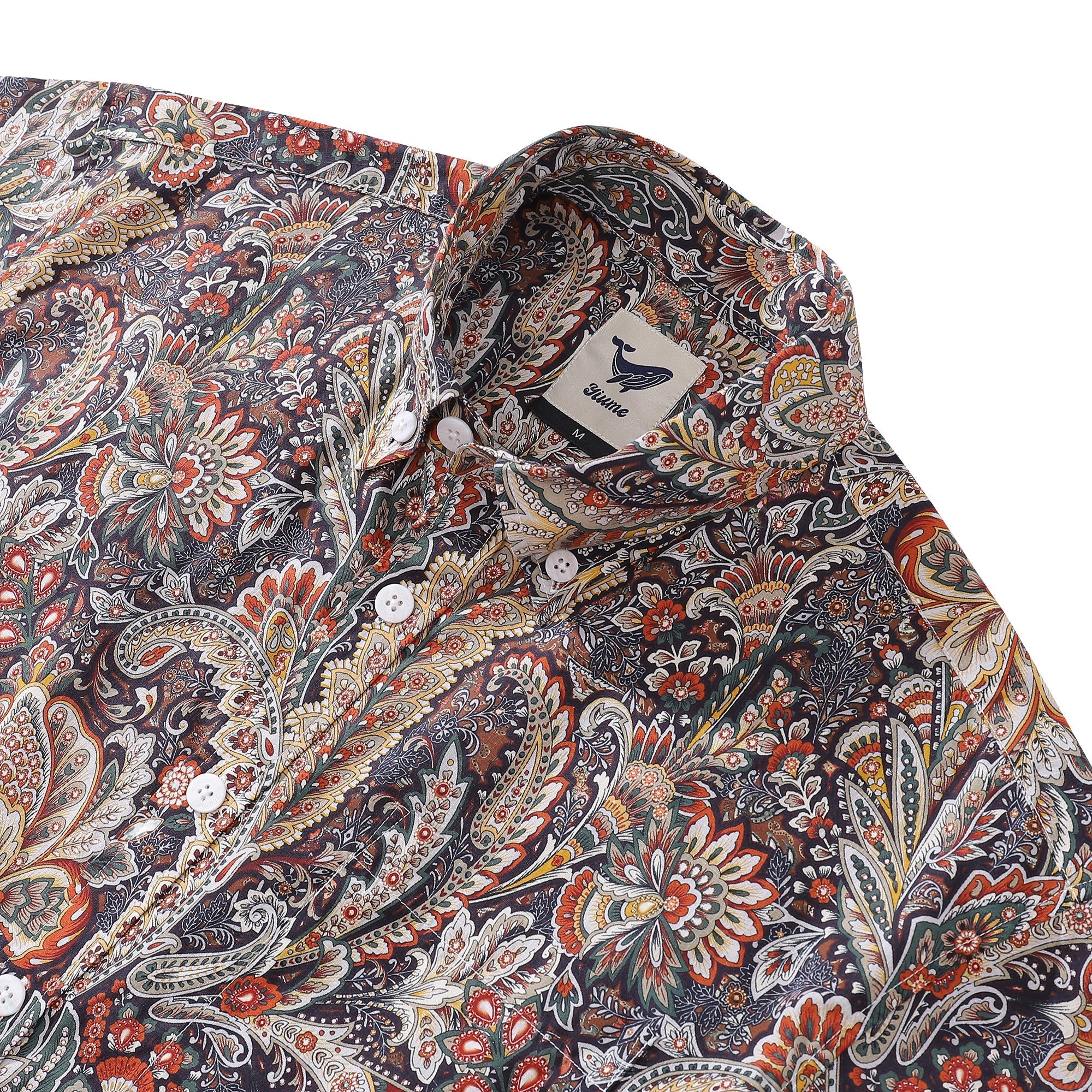 Men's Hawaiian Shirt Scroll Pattern Print Cotton Button-down Short Sleeve Aloha Shirt By Sylvia