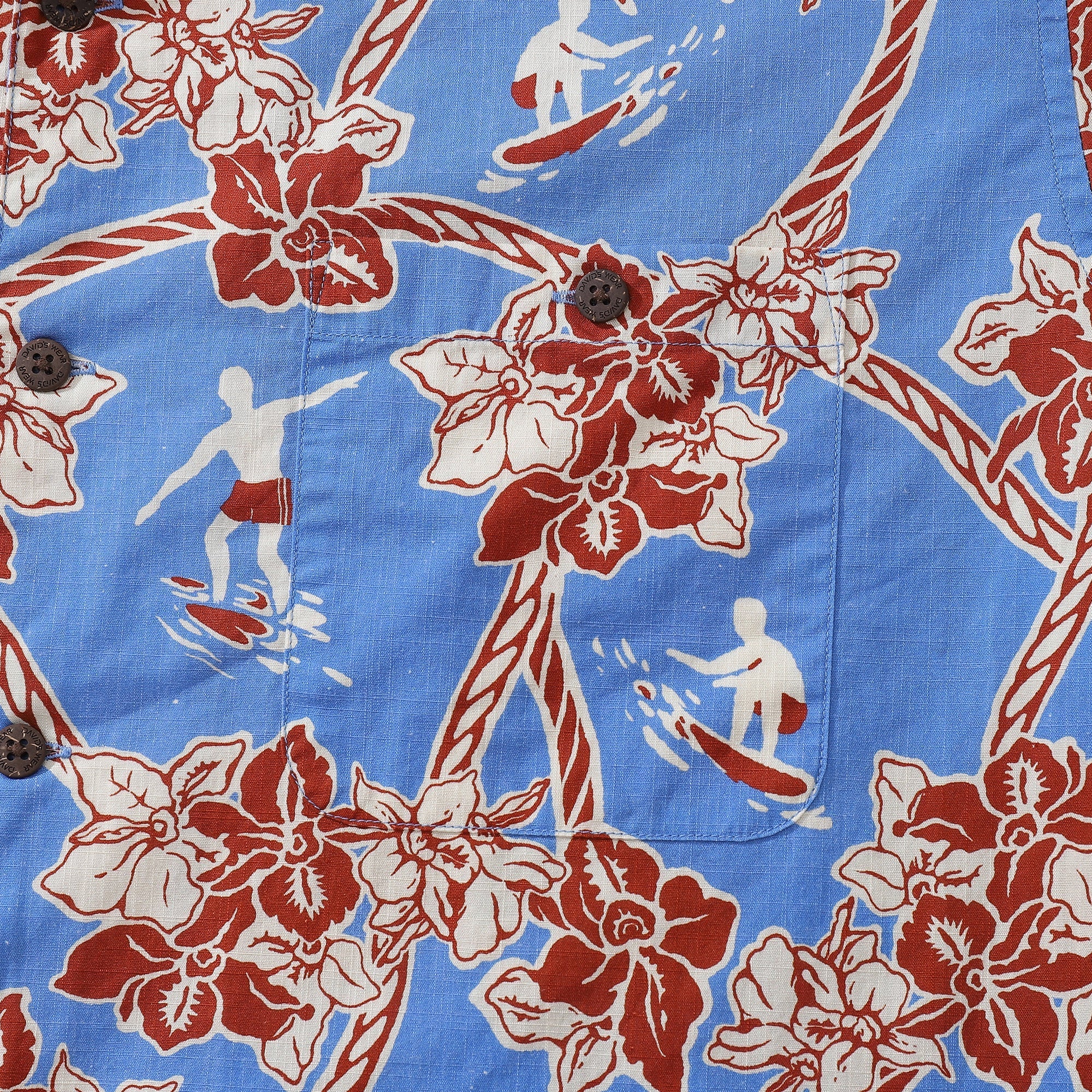 Hawaiian Shirts For Men Vintage Cotton Flower Wreath and Surfer Short Sleeve Aloha Shirt By Evan