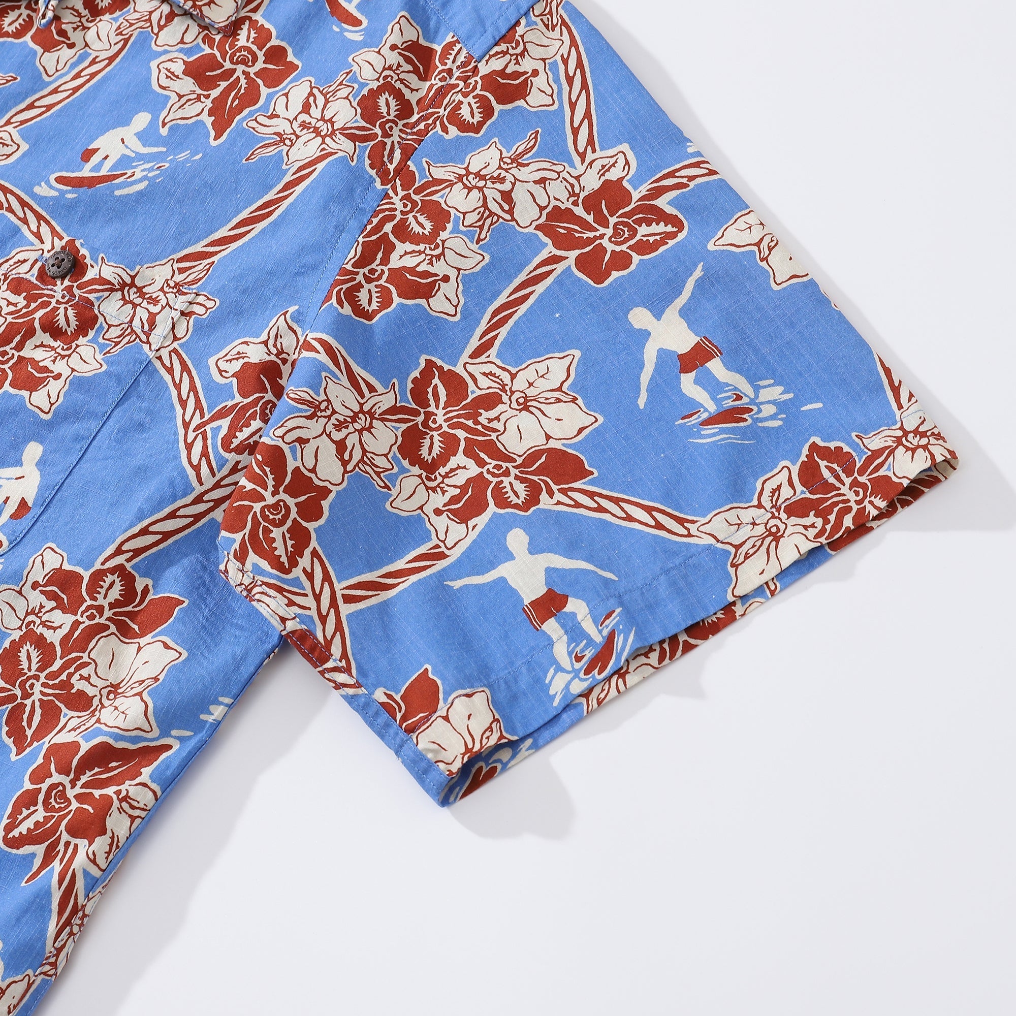 Hawaiian Shirts For Men Vintage Cotton Flower Wreath and Surfer Short Sleeve Aloha Shirt By Evan