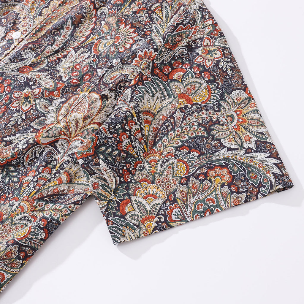 Men's Hawaiian Shirt Scroll Pattern Print Cotton Button-down Short Sleeve Aloha Shirt By Sylvia