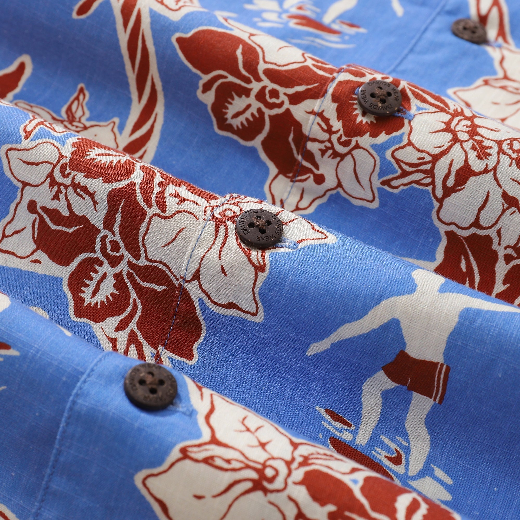 Hawaiian Shirts For Men Vintage Cotton Flower Wreath and Surfer Short Sleeve Aloha Shirt By Evan