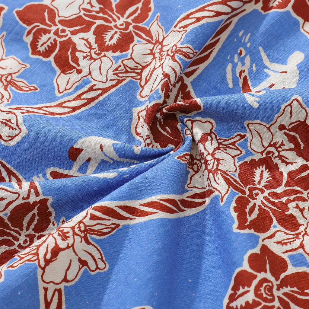 Hawaiian Shirts For Men Vintage Cotton Flower Wreath and Surfer Short Sleeve Aloha Shirt By Evan