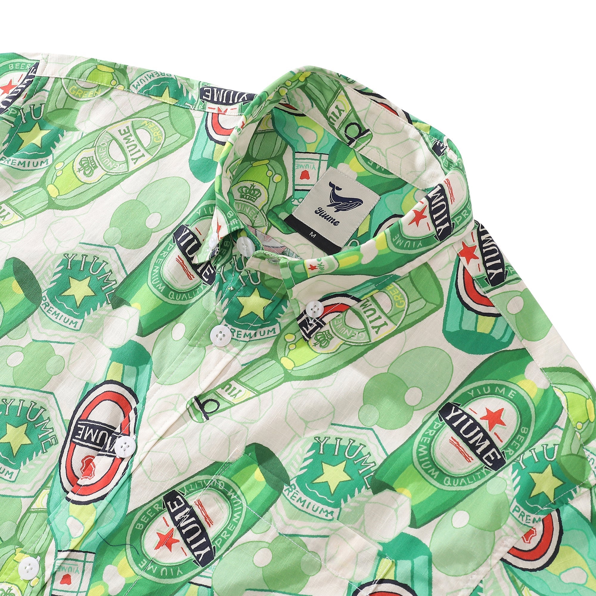 Men's Hawaiian Shirt Green Bubble Print Cotton Button-down Short Sleeve Aloha Shirt By Evan
