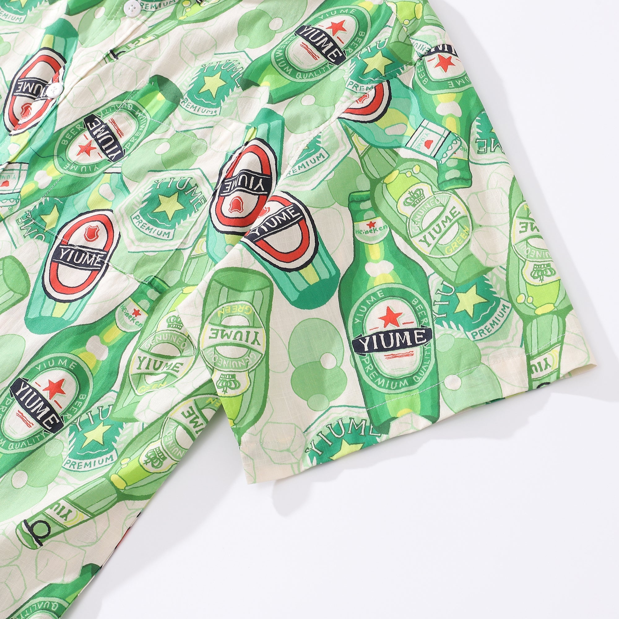 Men's Hawaiian Shirt Green Bubble Print Cotton Button-down Short Sleeve Aloha Shirt By Evan
