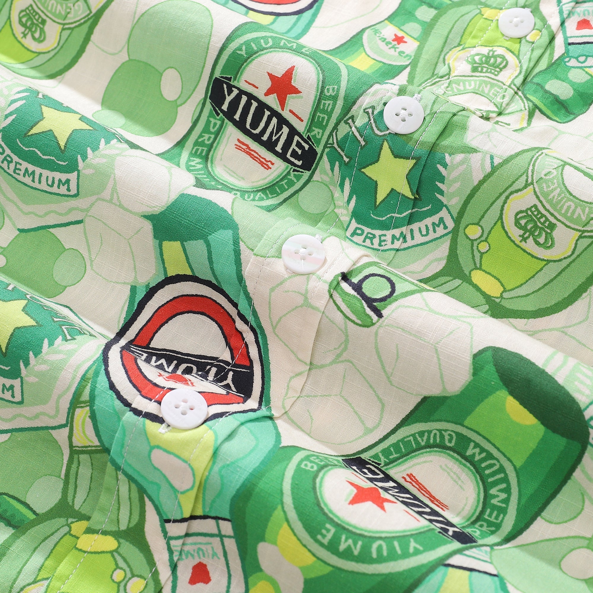 Men's Hawaiian Shirt Green Bubble Print Cotton Button-down Short Sleeve Aloha Shirt By Evan