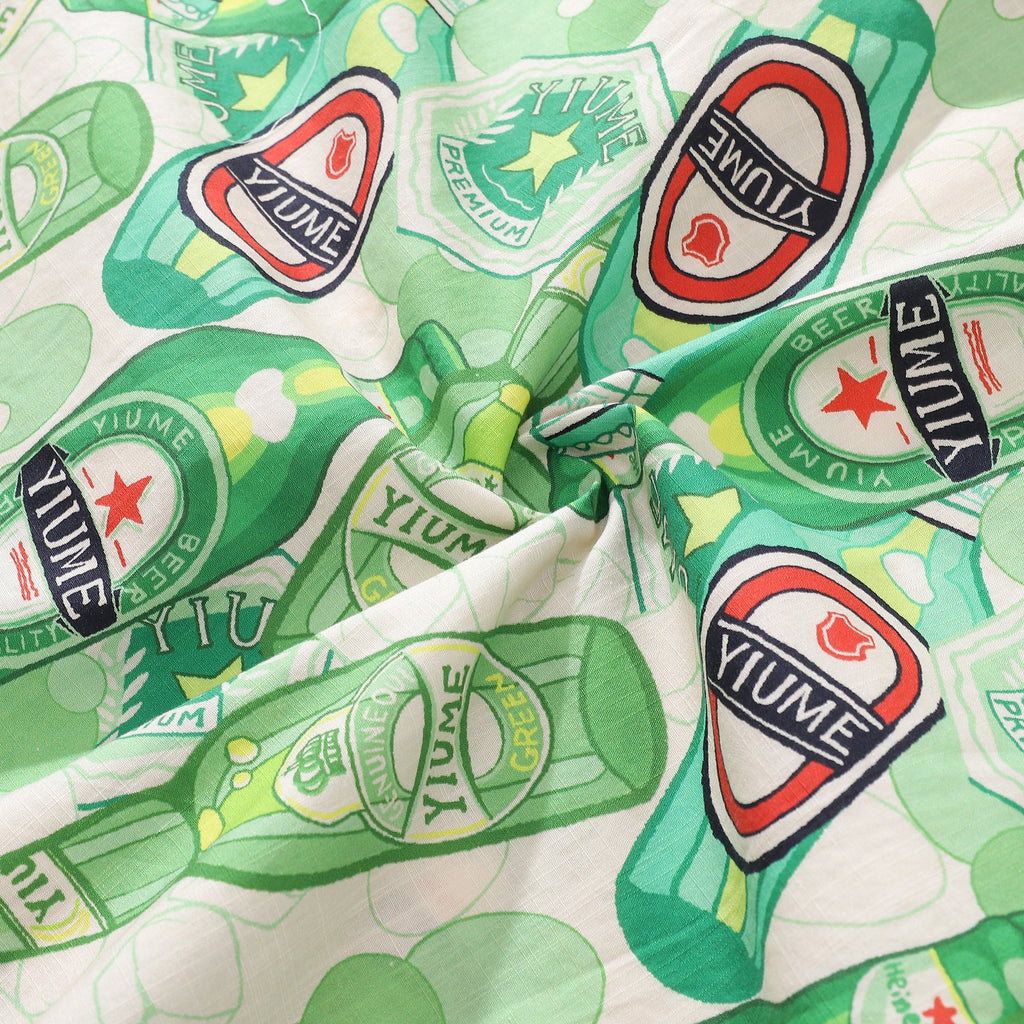 Men's Hawaiian Shirt Green Bubble Print Cotton Button-down Short Sleeve Aloha Shirt By Evan