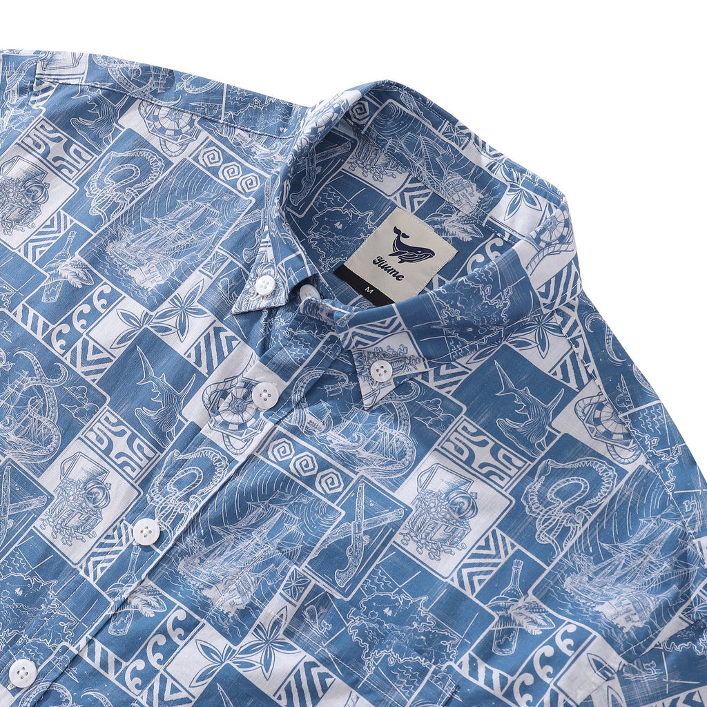 Men's Hawaiian Shirt Pirate Adventure Print Cotton Button-down Short Sleeve Aloha Shirt By Sun