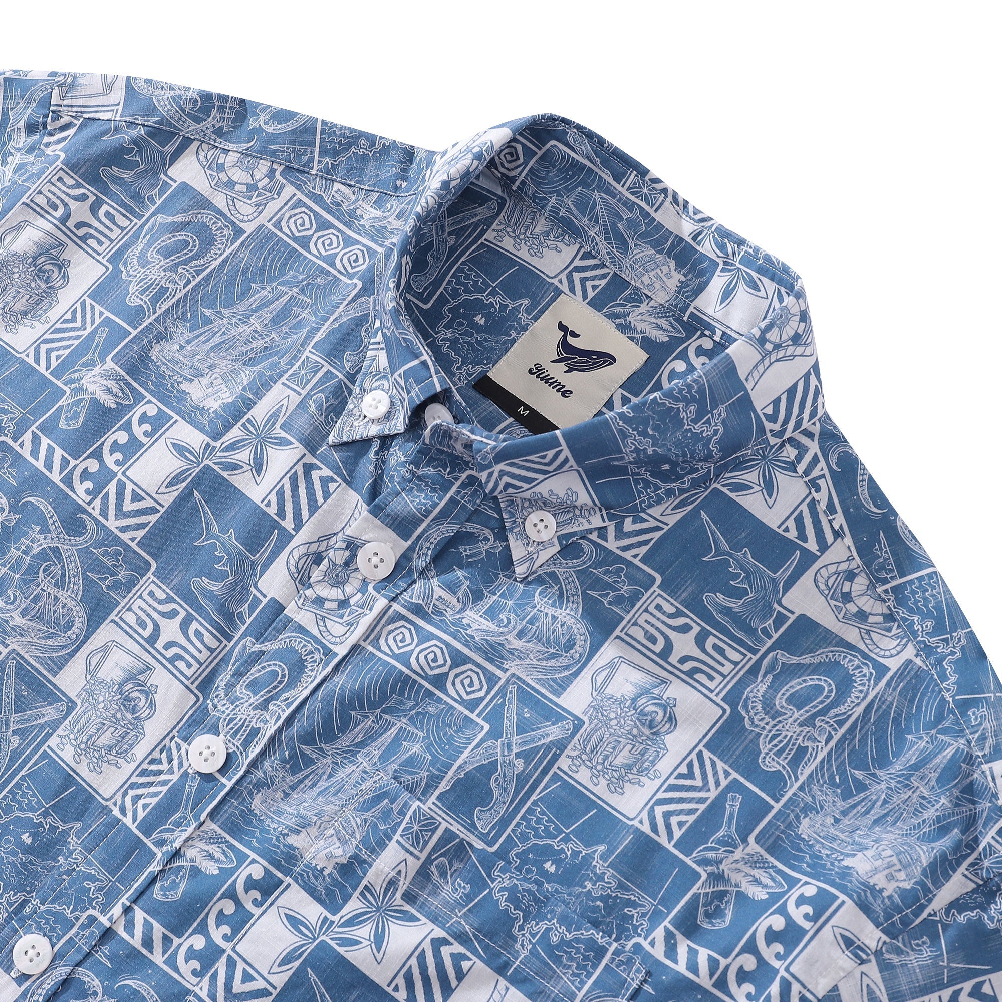 Men's Hawaiian Shirt Pirate Adventure Print Cotton Button-down Short Sleeve Aloha Shirt By Sun
