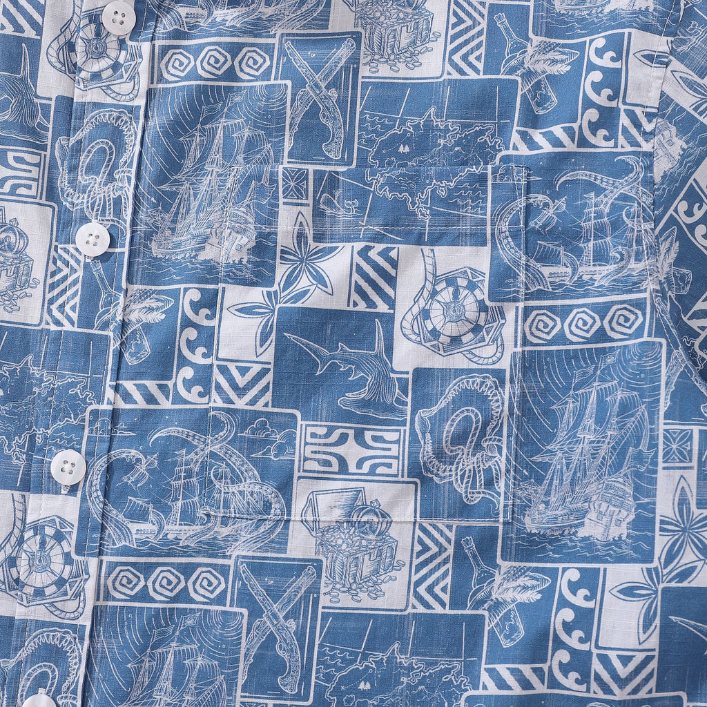 Men's Hawaiian Shirt Pirate Adventure Print Cotton Button-down Short Sleeve Aloha Shirt By Sun
