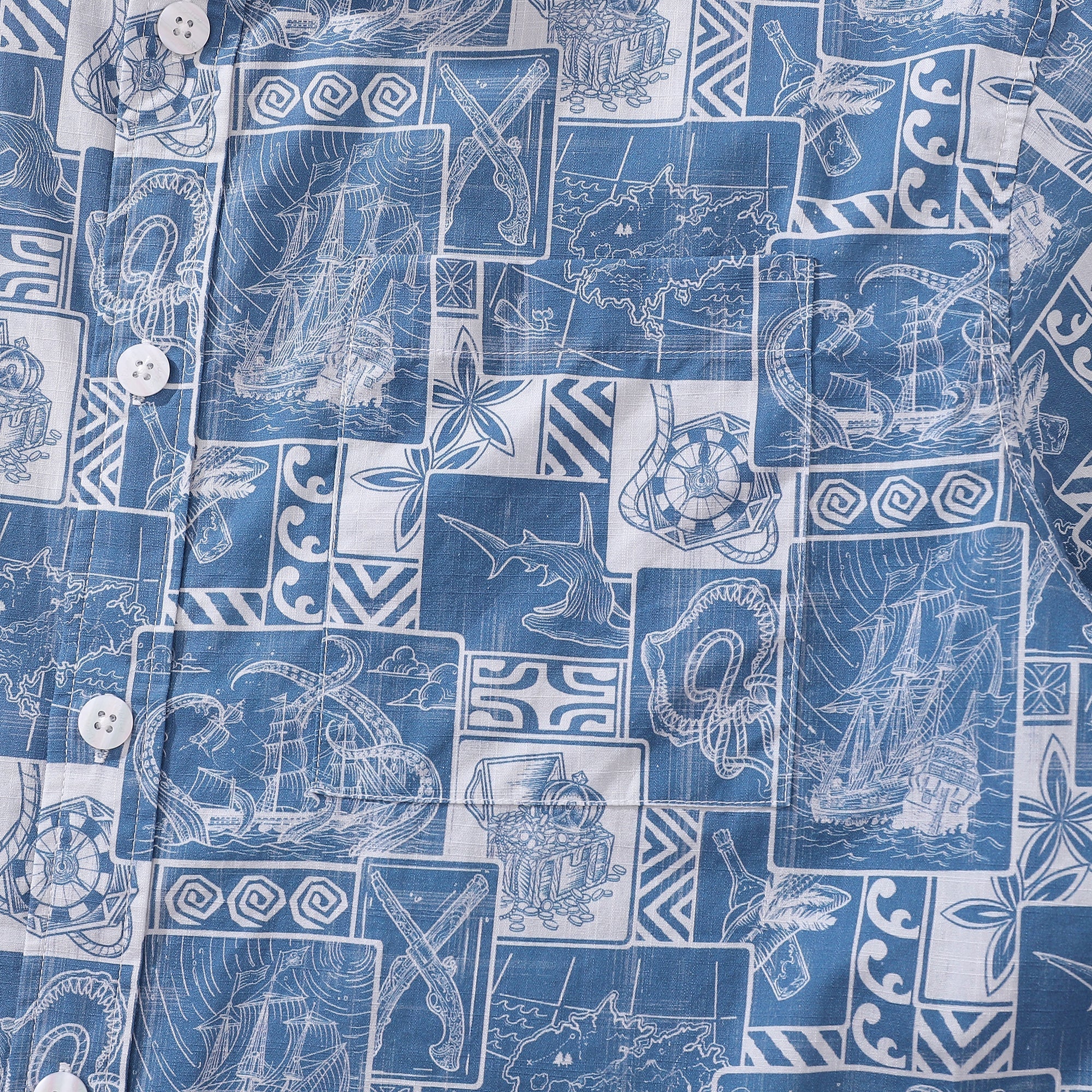 Men's Hawaiian Shirt Pirate Adventure Print Cotton Button-down Short Sleeve Aloha Shirt By Sun