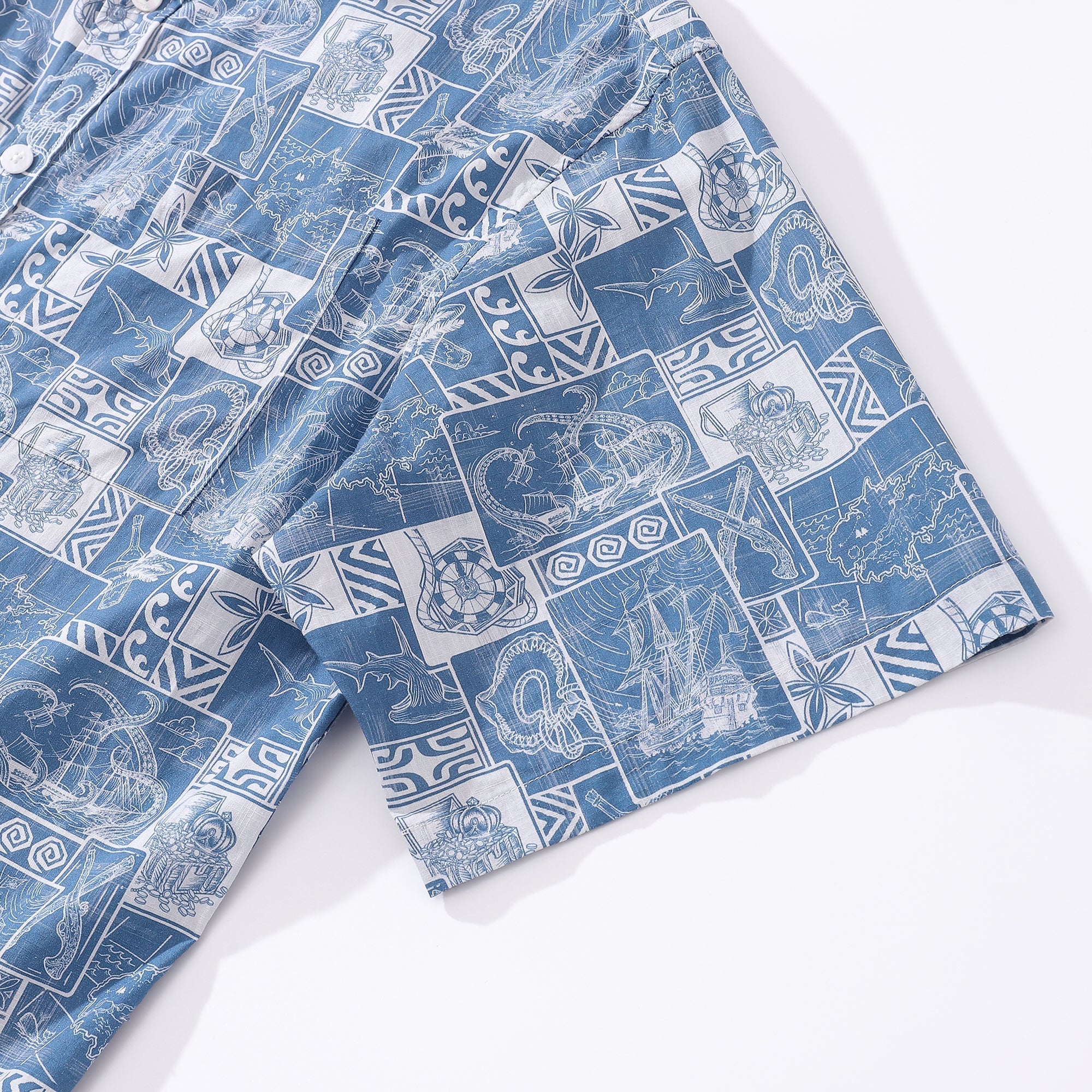 Men's Hawaiian Shirt Pirate Adventure Print Cotton Button-down Short Sleeve Aloha Shirt By Sun
