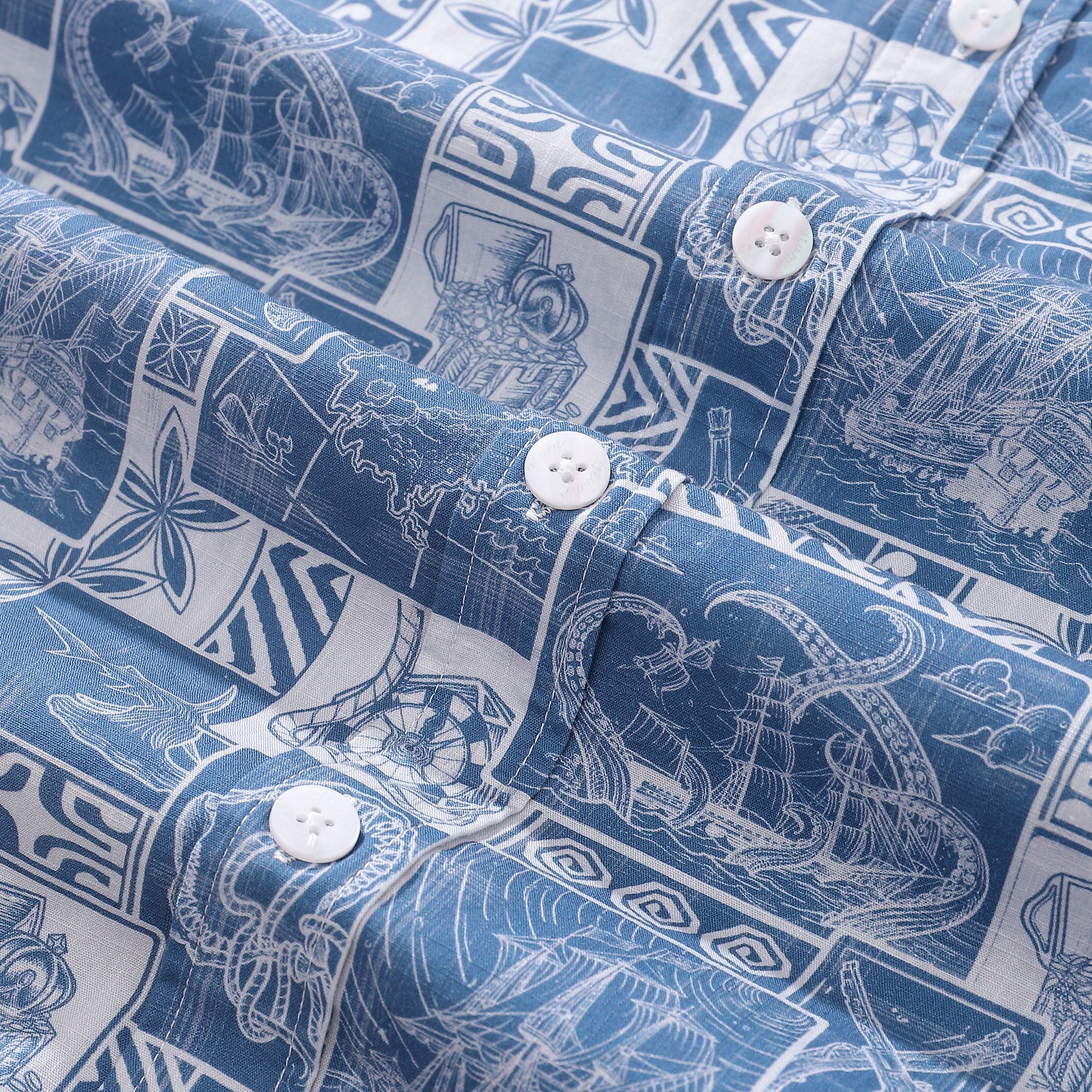 Men's Hawaiian Shirt Pirate Adventure Print Cotton Button-down Short Sleeve Aloha Shirt By Sun