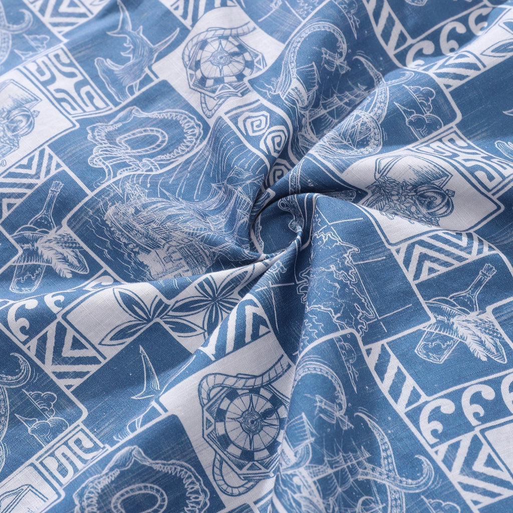 Men's Hawaiian Shirt Pirate Adventure Print Cotton Button-down Short Sleeve Aloha Shirt By Sun