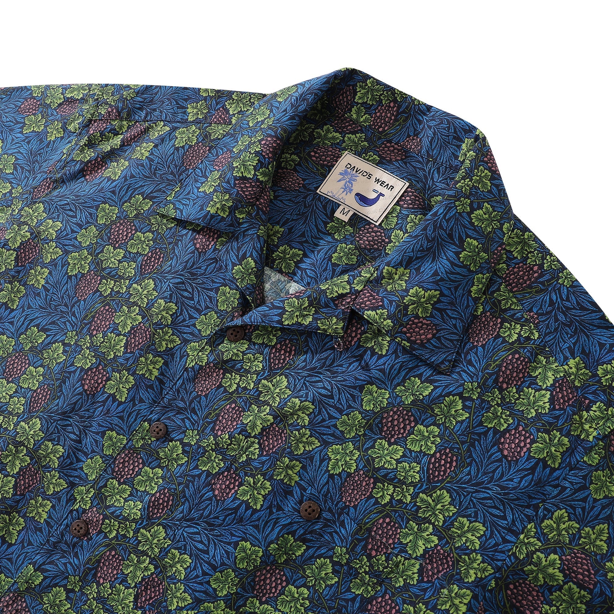 Hawaiian Shirt For Men Grapevine Shirt Camp Collar 100% Cotton By Amy